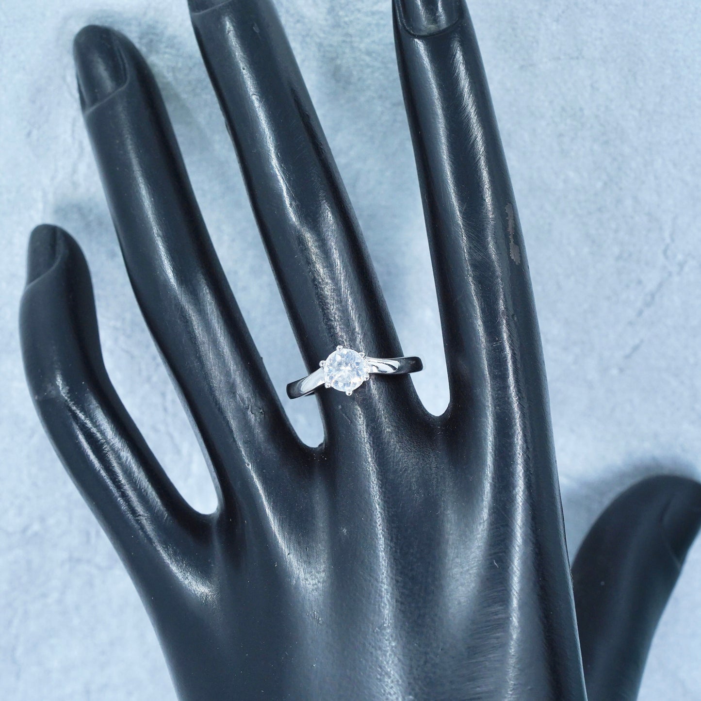 Size 7, vintage Sterling 925 silver handmade engagement ring with Cz
