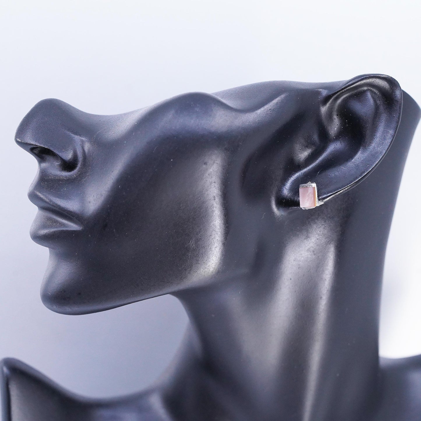 Vintage Sterling 925 silver handmade earrings rectangular studs mother of pearl