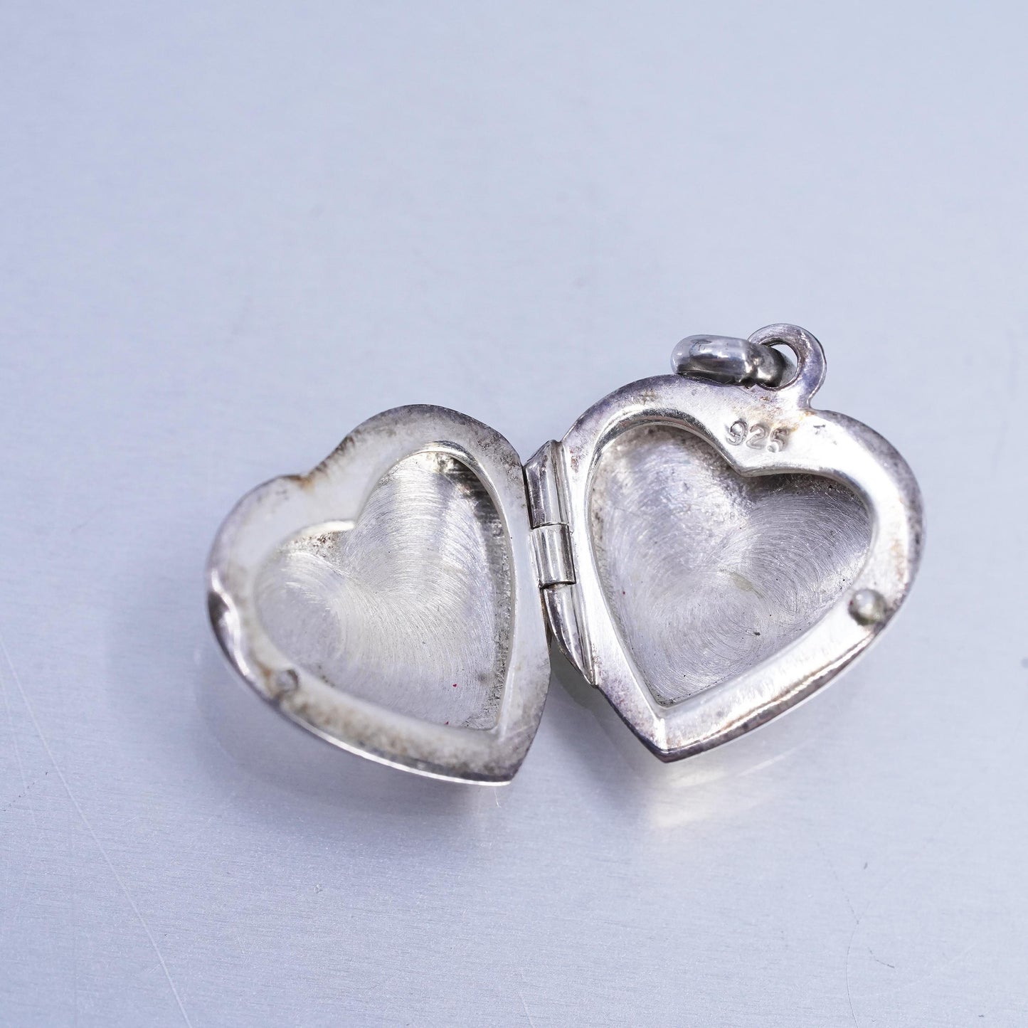 Vintage Sterling silver handmade charm, textured 925 heart photos locket