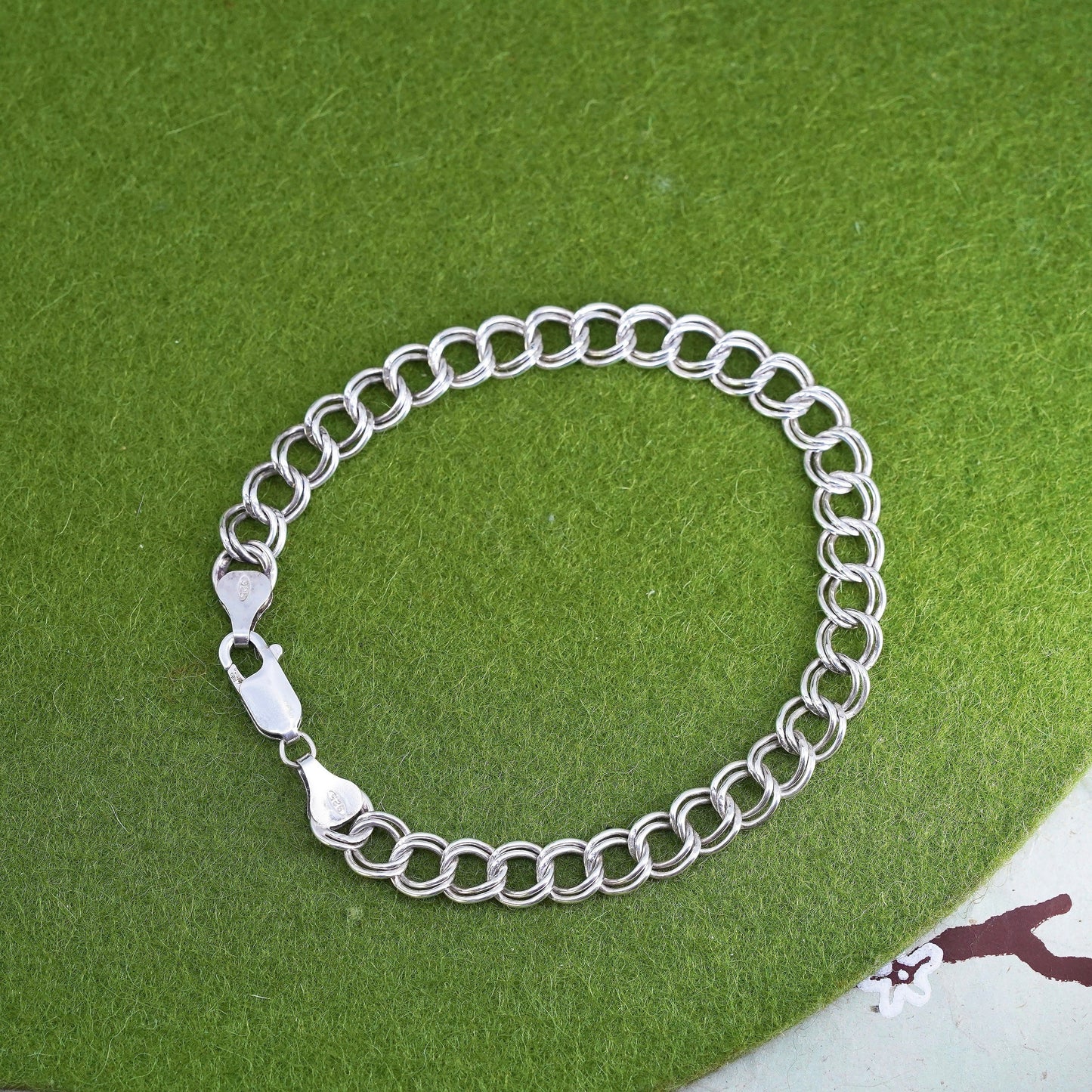 7.75", 8mm, Vintage sterling silver bracelet, 925 double curb chain