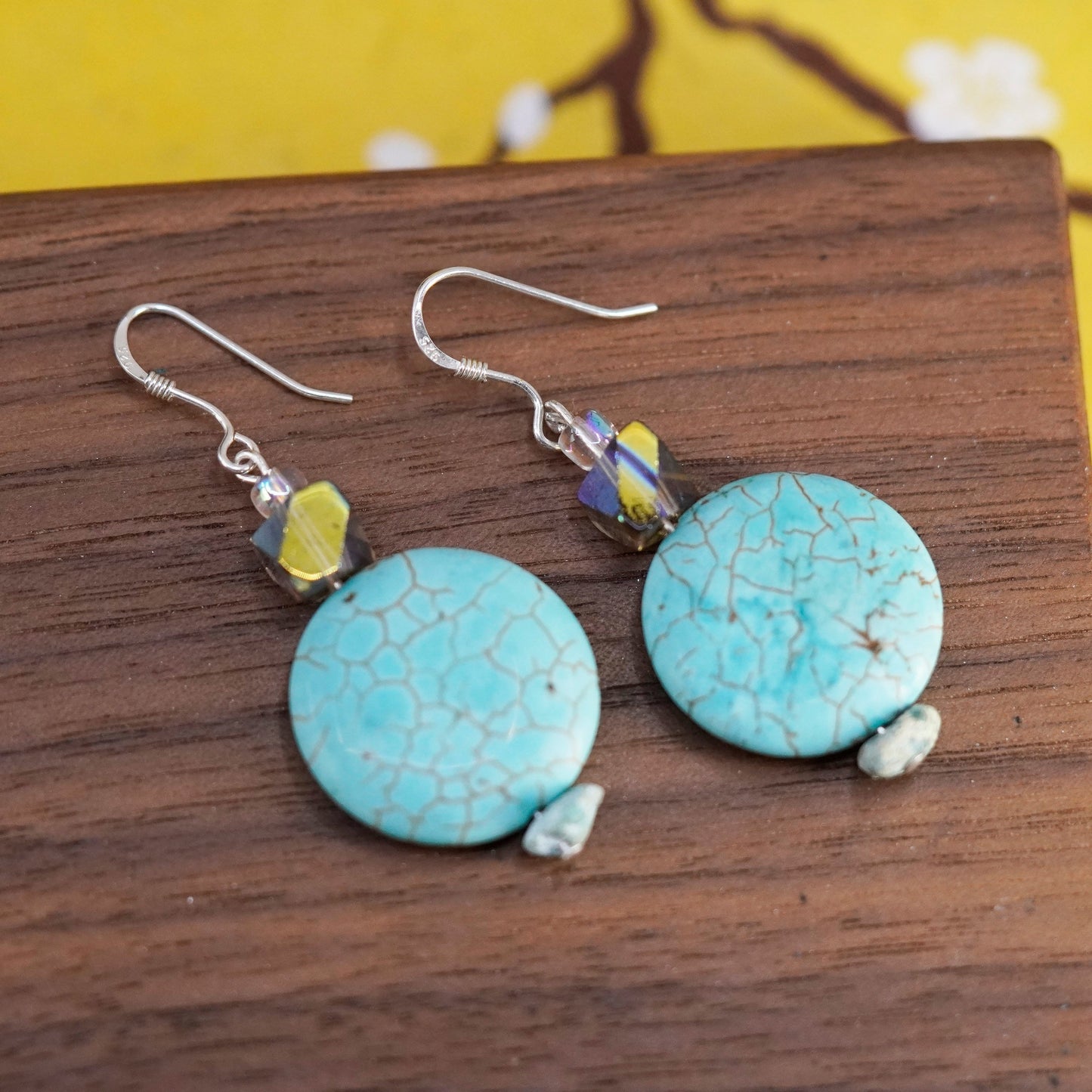 Vintage Sterling 925 silver handmade earrings with turquoise
