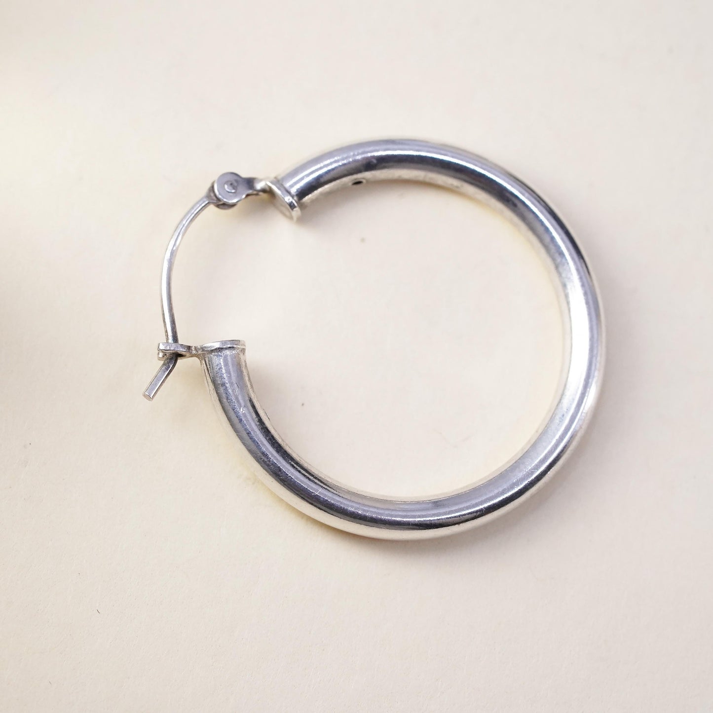 1", Vintage sterling silver loop single earring, minimalist primitive hoop