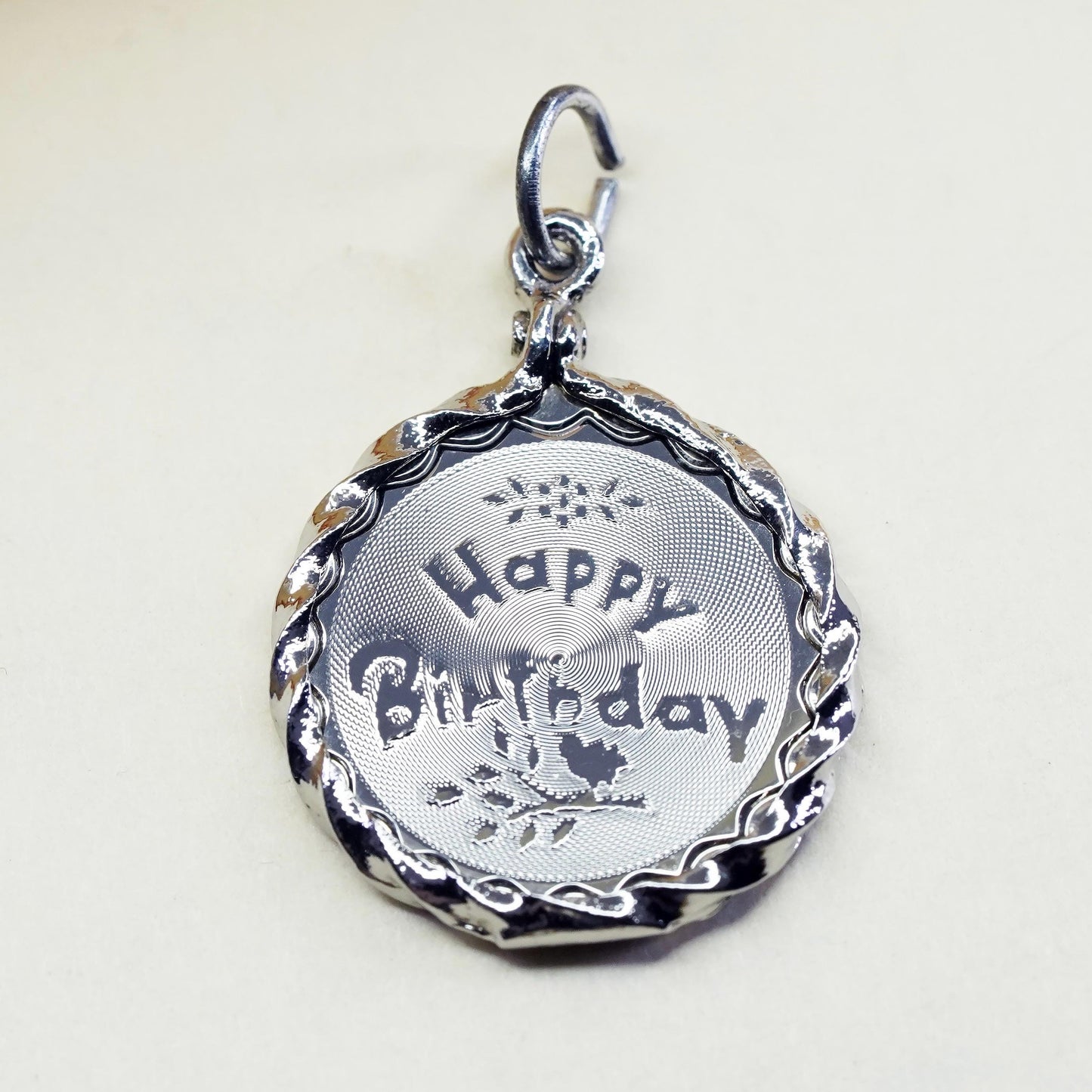 Vintage Sterling silver handmade pendant, 925 tag charm “happy birthday” cable