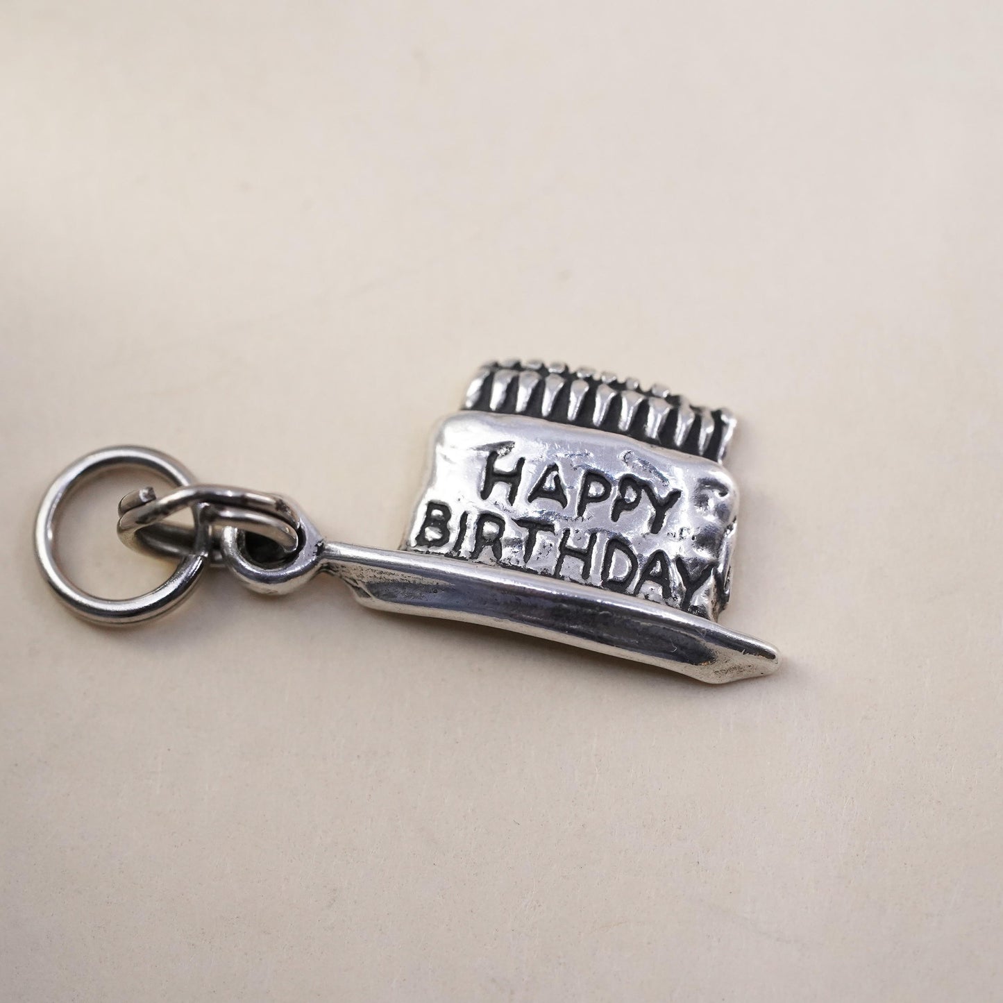 Vintage Sterling silver handmade pendant, 925 cake charm “happy birthday