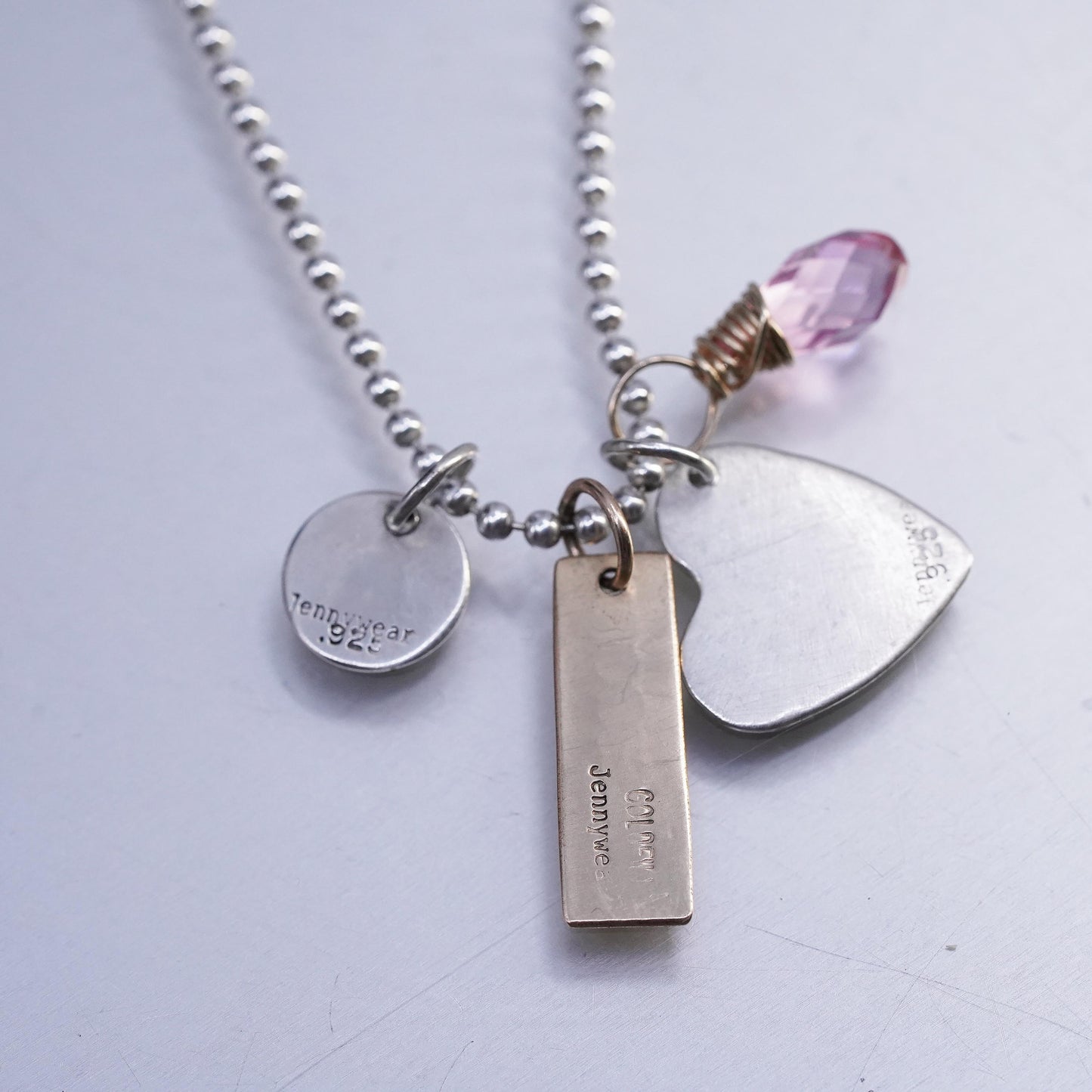 18" Jennywear Jewelry Sterling 925 silver necklace Hampton C tag charms crystal