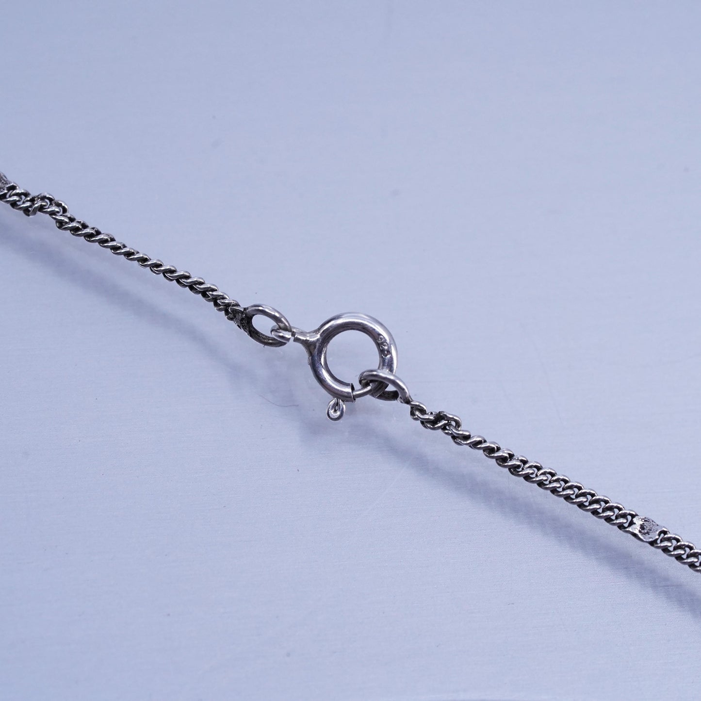 24” 2mm, vintage Italian Sterling 925 silver curb chain necklace with beads