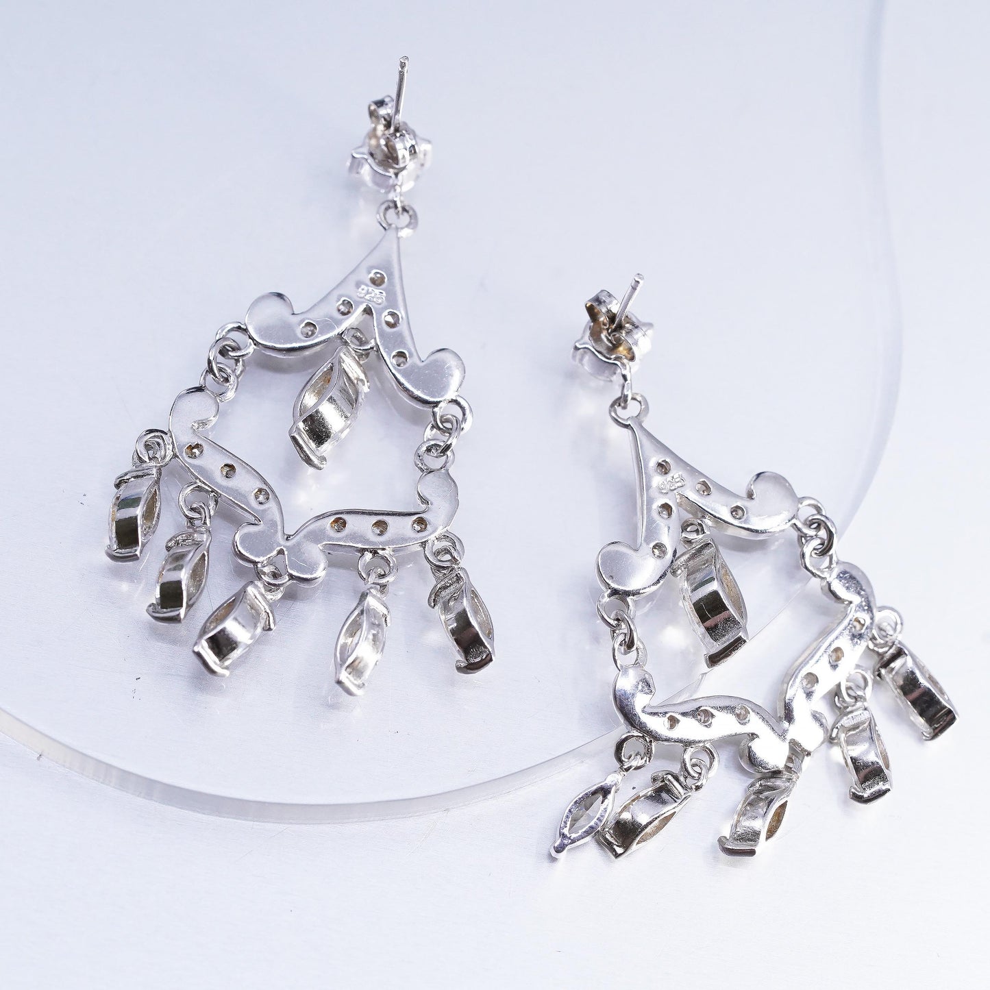 Vintage Sterling Silver CZ Chandelier Earrings, Dangles, Bridal Wedding Jewelry