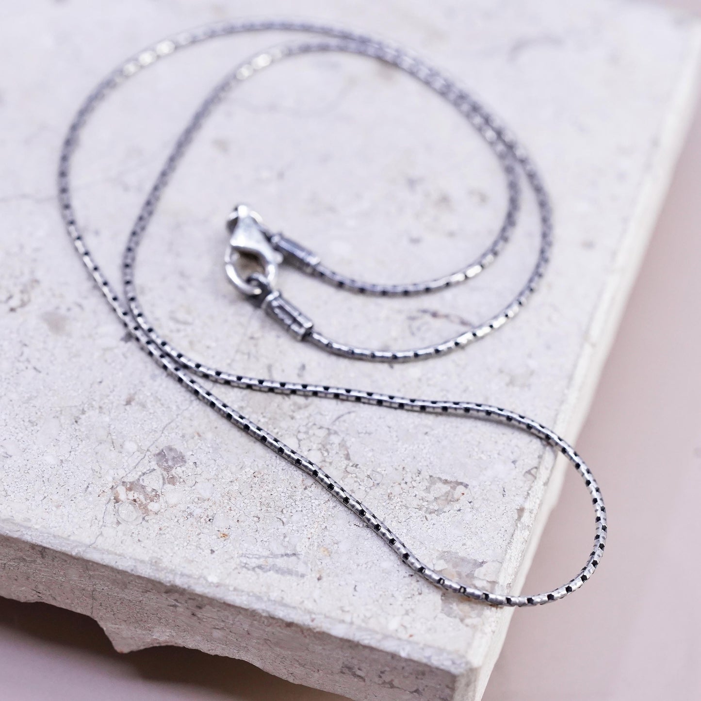 16" 1mm, vintage Sterling silver handmade necklace, 925 snake chain