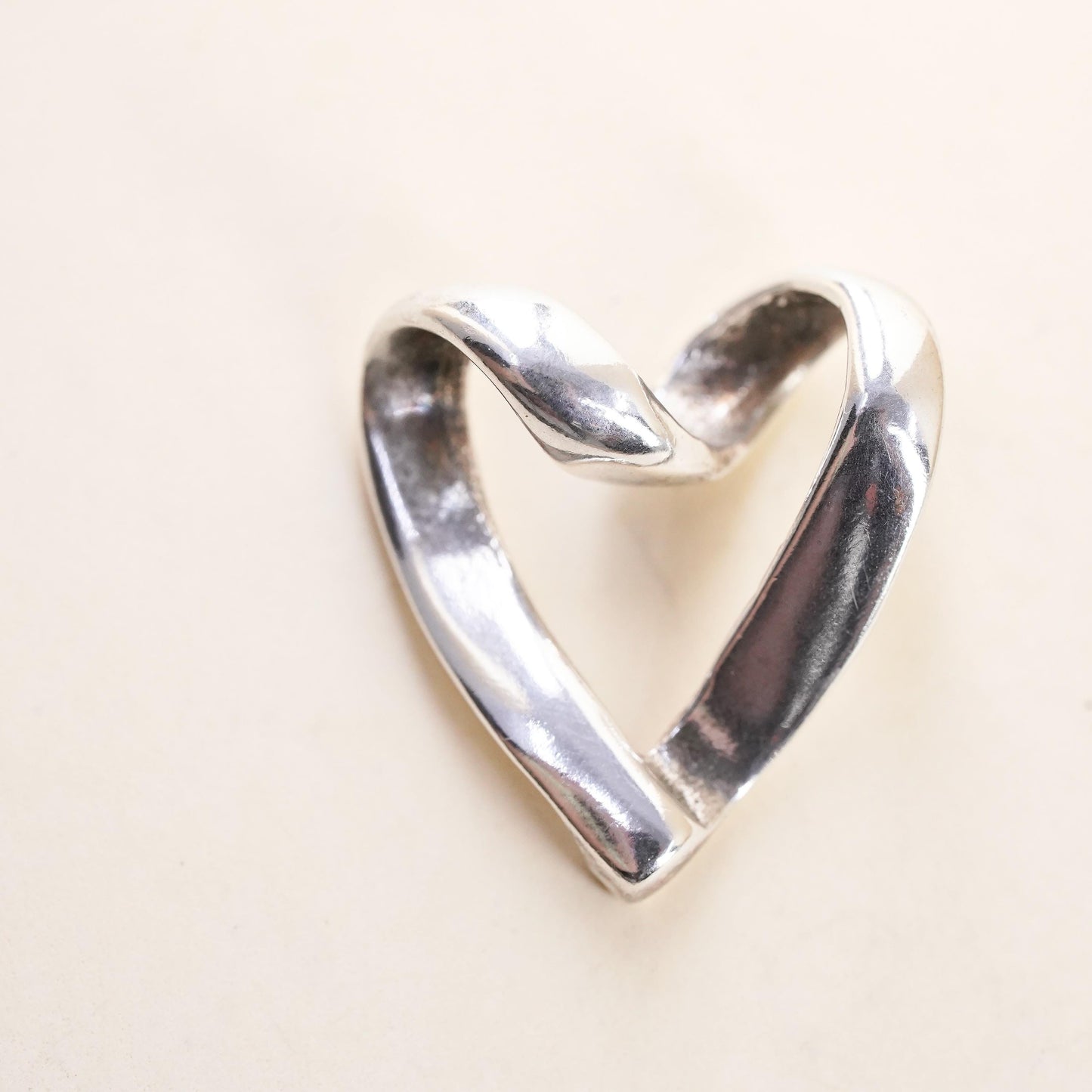 Vintage handmade sterling silver twisted heart pendant, 925 charm