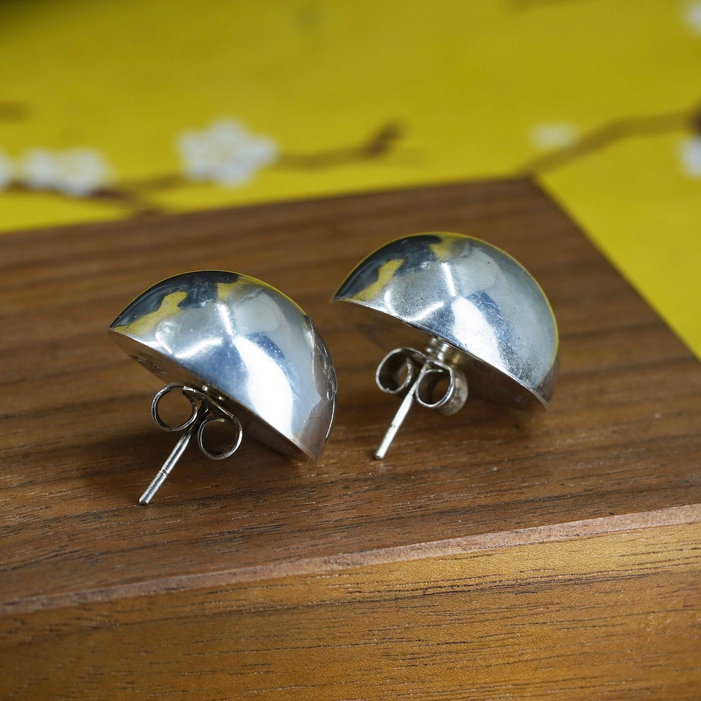 0.75” Vintage Sterling silver handmade earrings, puffy 925 silver studs