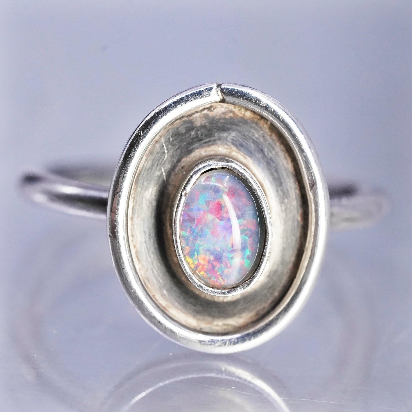 Size 9, vintage southwestern Sterling 925 silver handmade wrap ring with opal