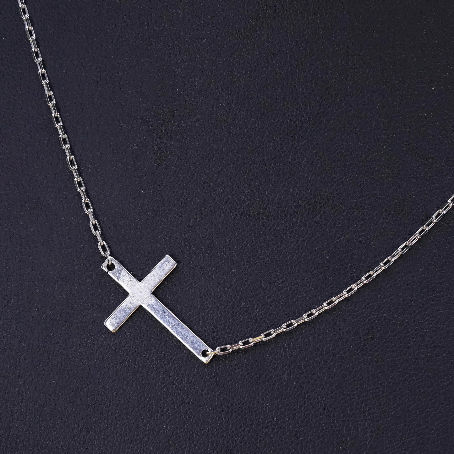 16” 1.6mm, vintage Sterling silver necklace, 925 circle chain cross pendant