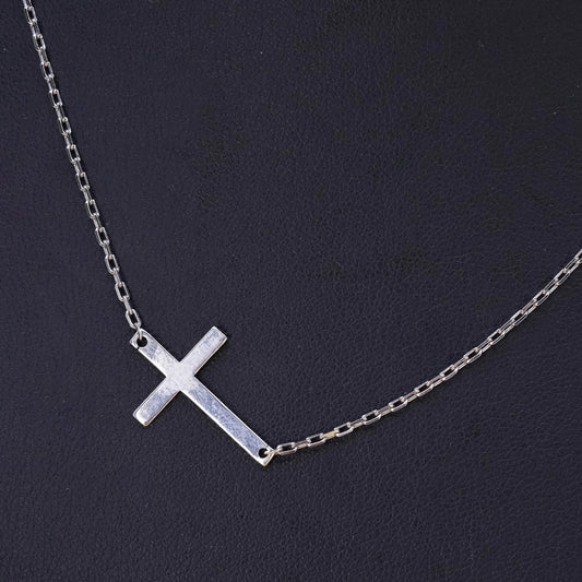 16” 1.6mm, vintage Sterling silver necklace, 925 circle chain cross pendant