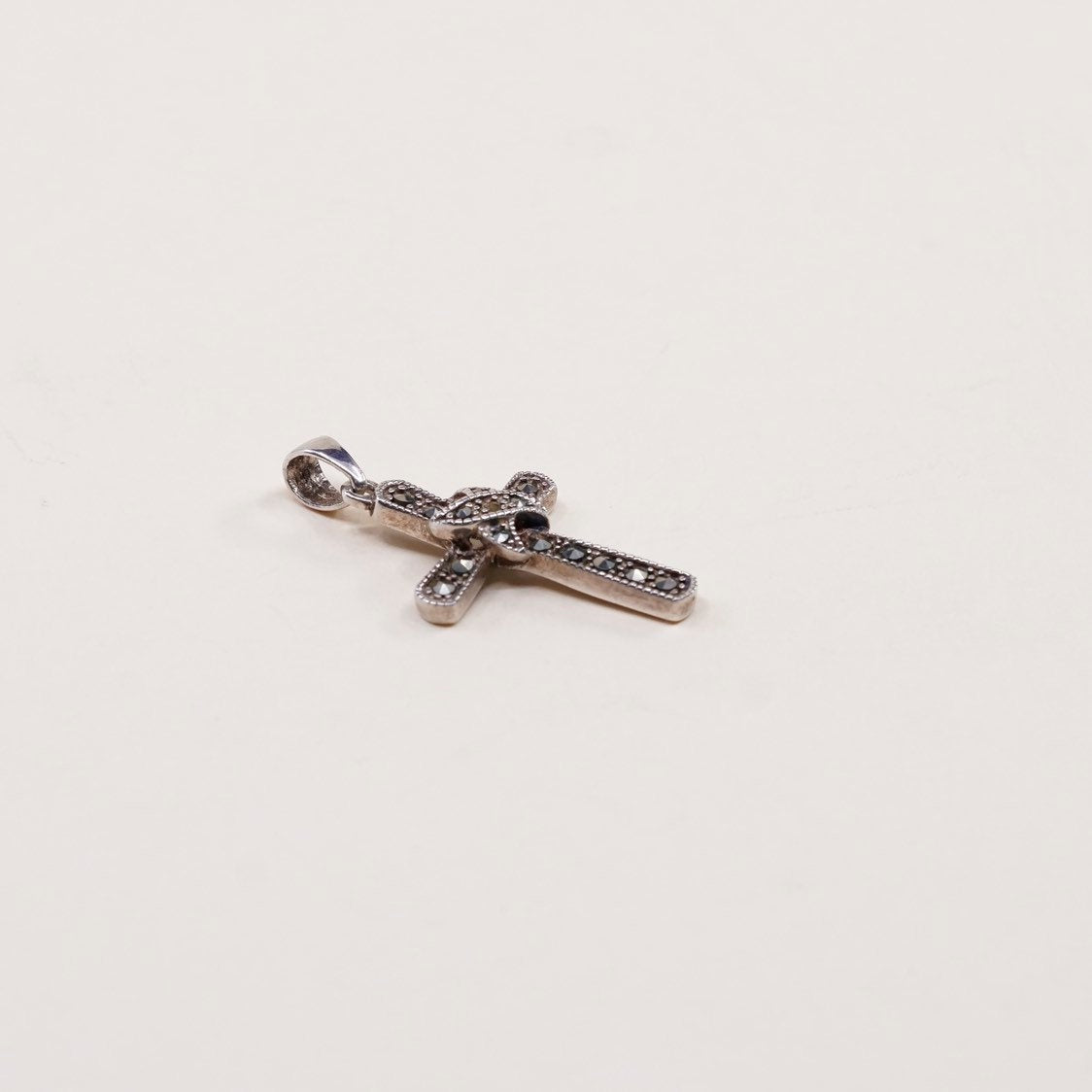 VTG PD handmade sterling silver cross, 925 silver with marcasite