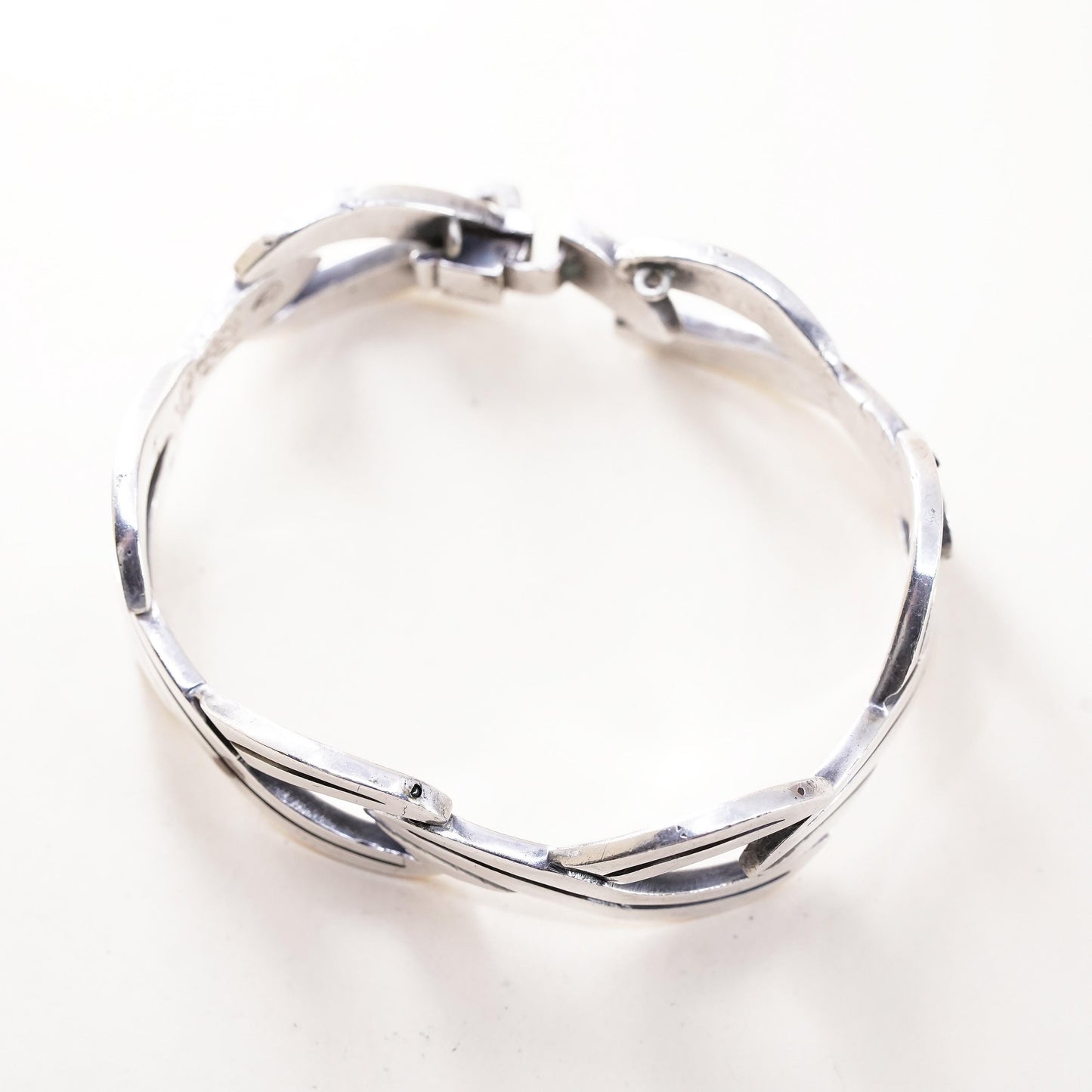 6.75”, Vintage Mexican JJ handmade sterling 925 silver wide tennis bracelet