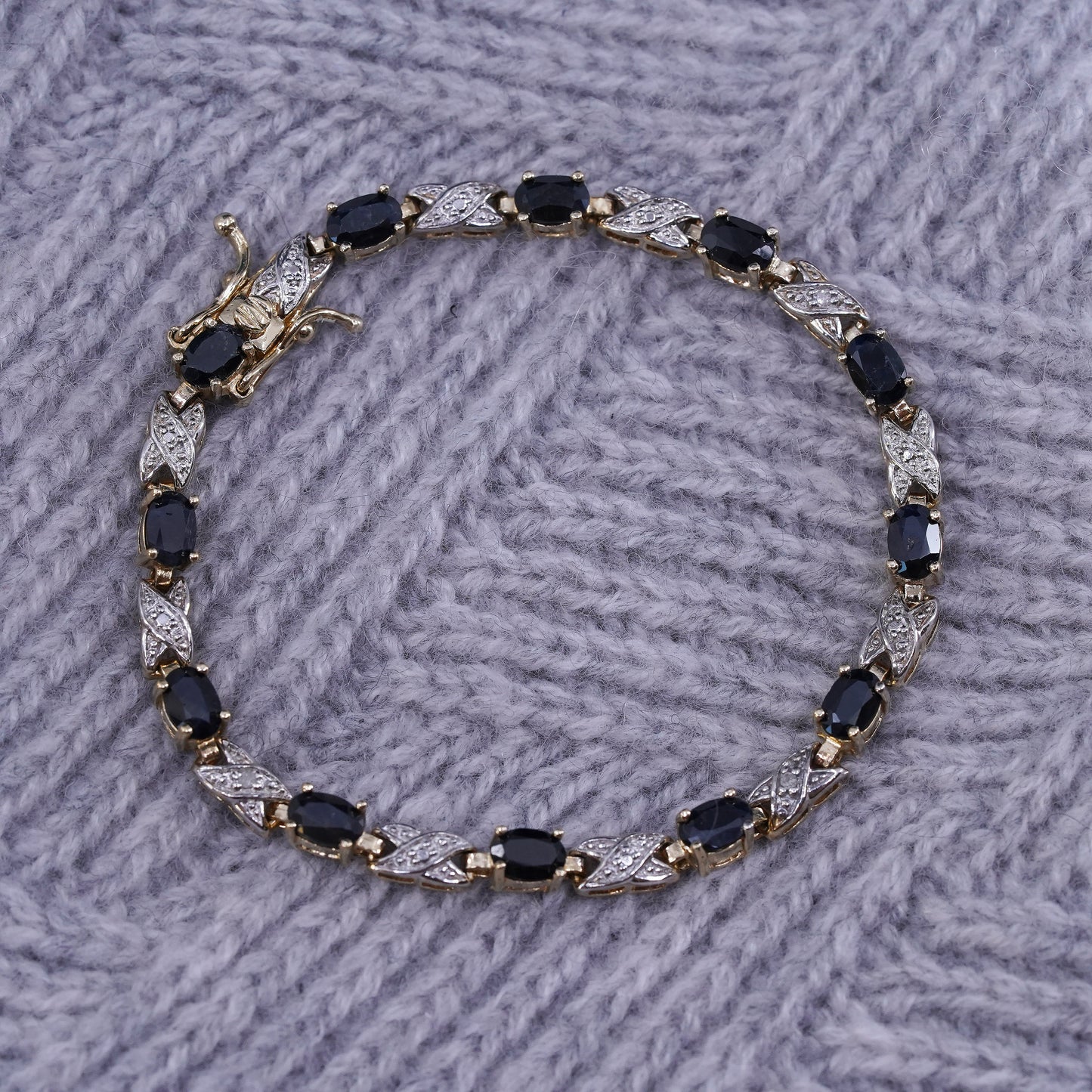 7”, vermeil gold over sterling 925 silver tennis bracelet with sapphire diamond