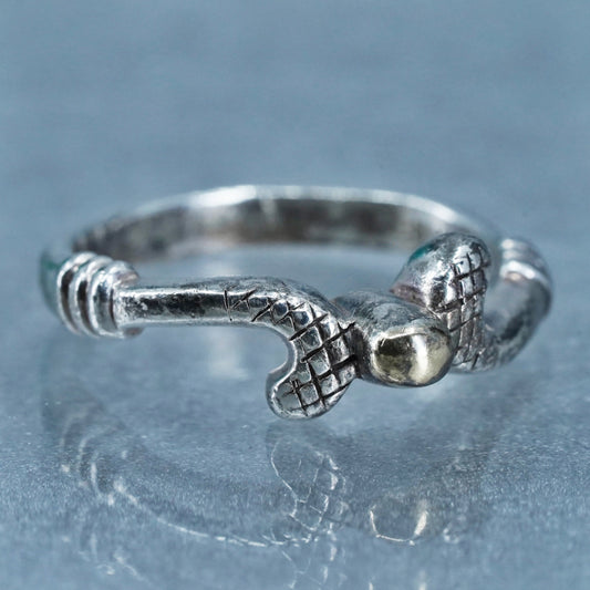 Size 7.25, Sterling 925 silver ring, gold club band with 14K yellow gold ball