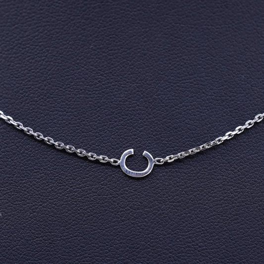 15+2", sterling silver necklace, circle chain with letter initial C pendant