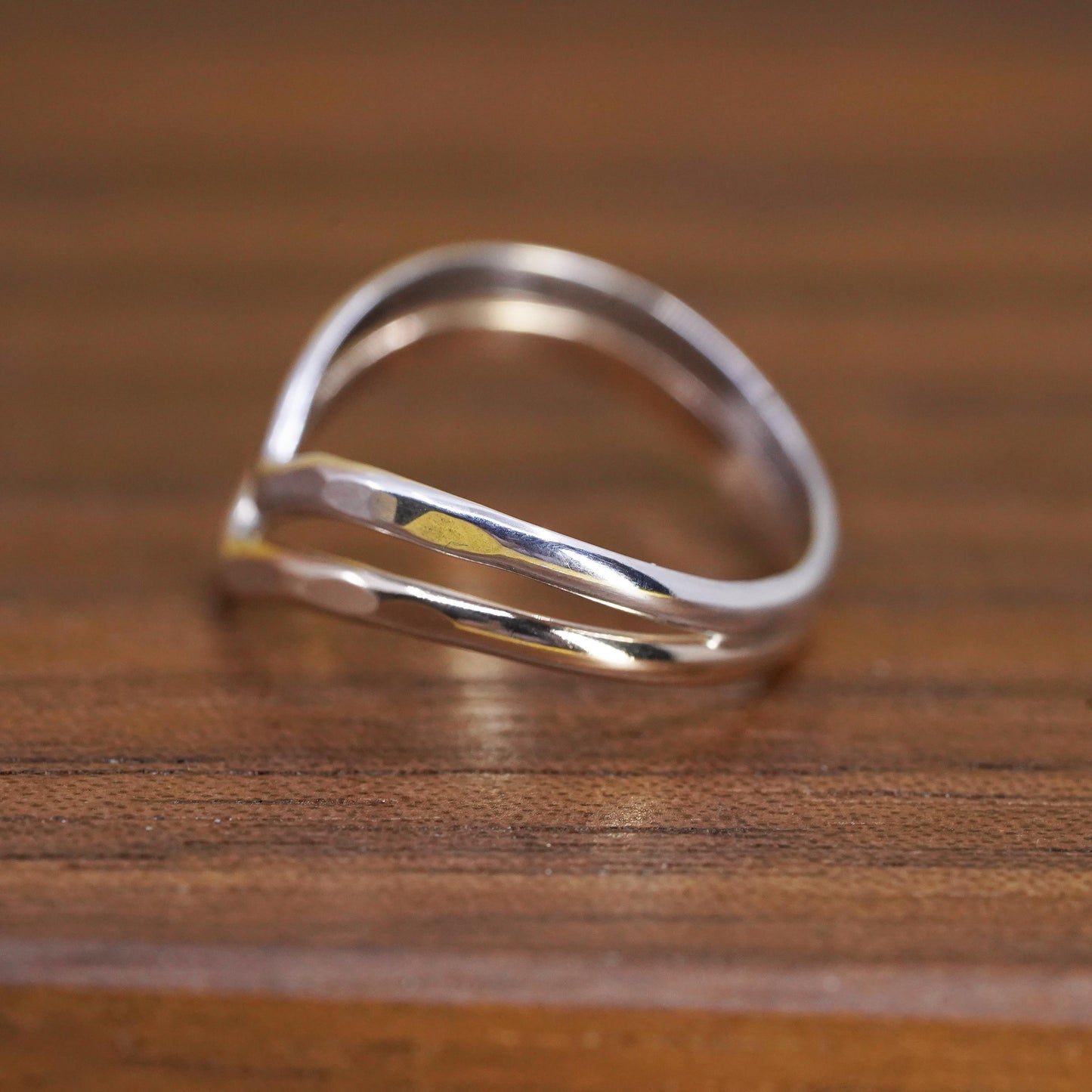 Size 3.25, vintage two tone Sterling silver ring, 14K gold 925 V shaped band