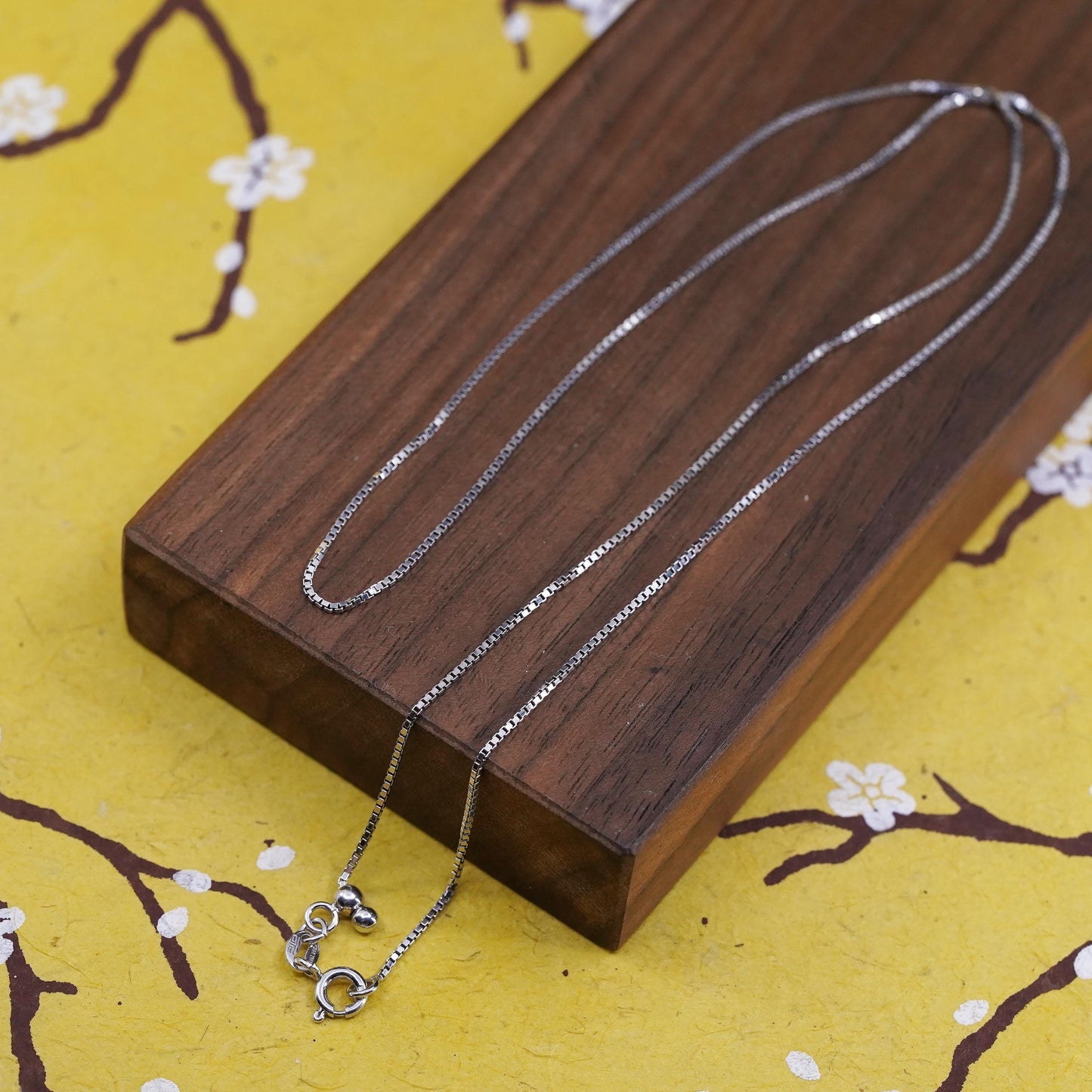 22" 1mm, vintage Sterling silver adjustable necklace, Italian 925 box chain