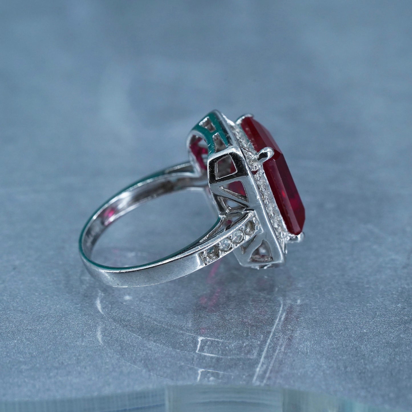 Size 6, vintage Sterling 925 silver ring with ruby and cz