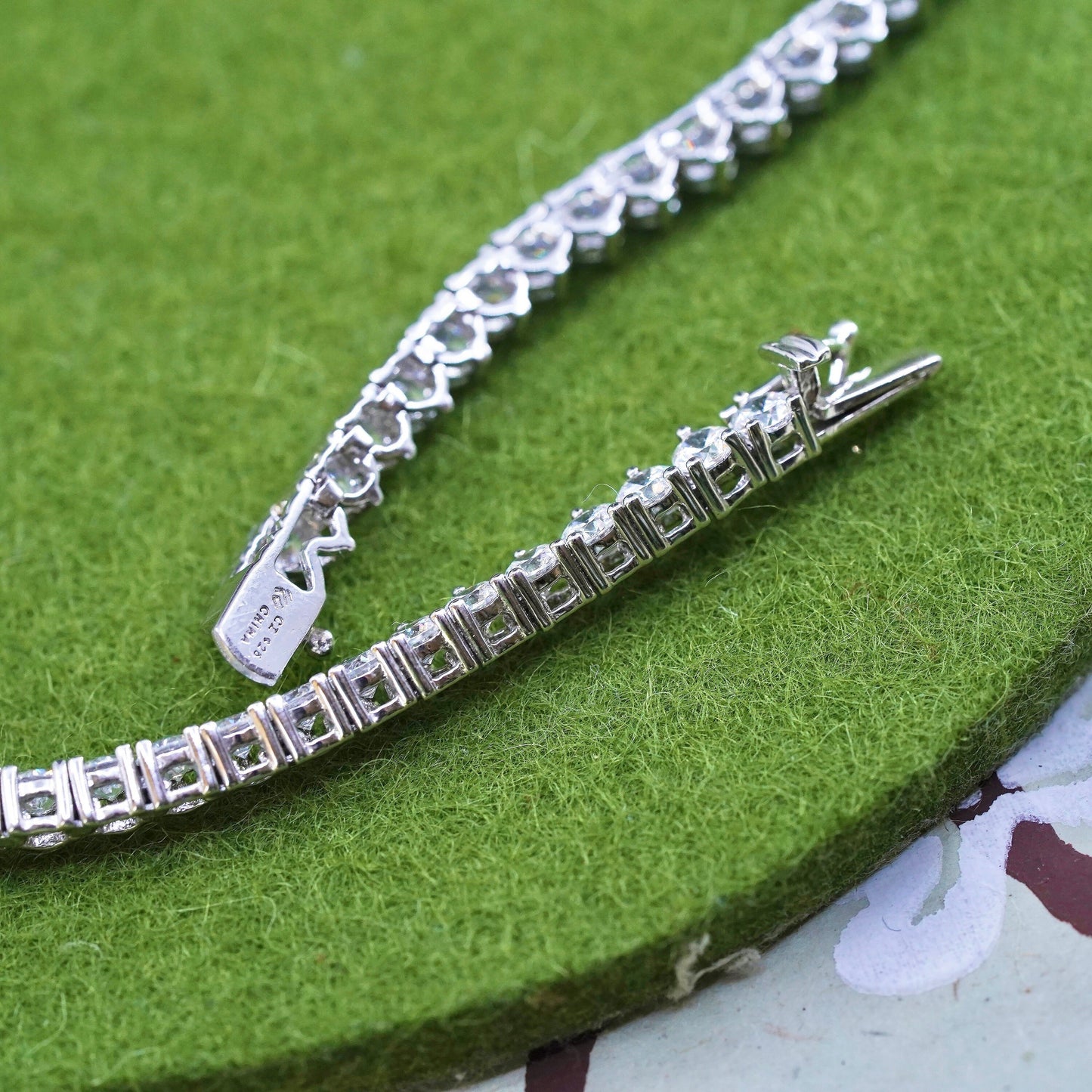 16”, Vintage sterling 925 silver tennis necklace, 925 chain with cz