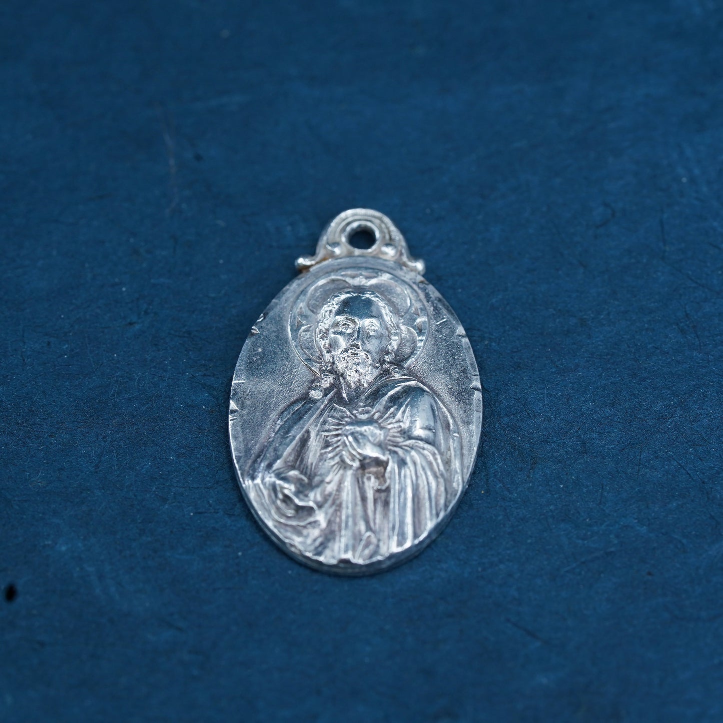 Vintage Sterling silver handmade pendant, 925 relief Jesus Virgin Mary charm