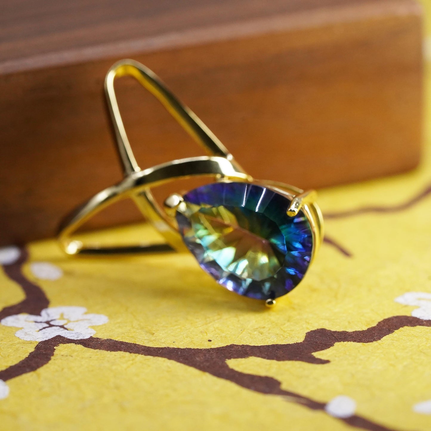 vermeil gold plated Sterling silver 925 tiny pendant teardrop rainbow quartz