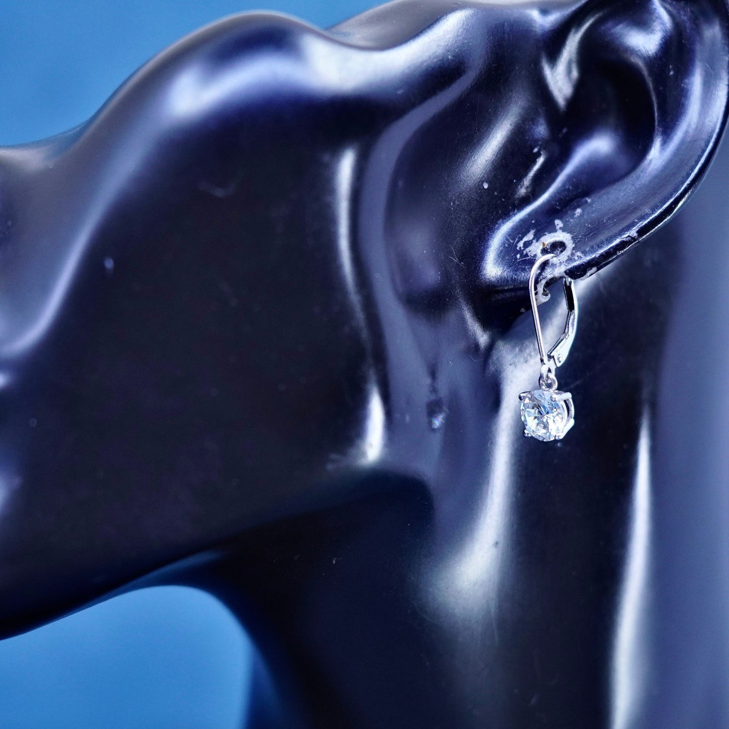 Vintage sterling silver earrings, solid 925 silver with cz dangles