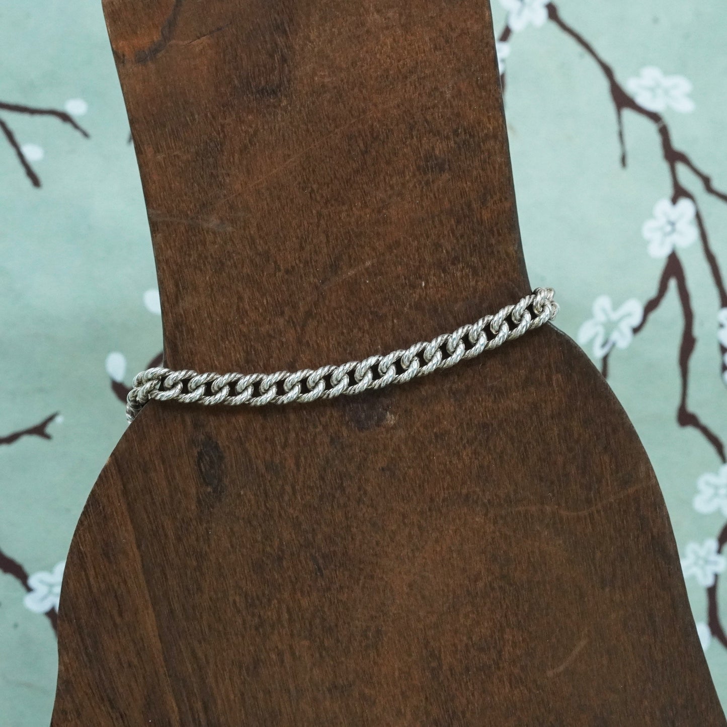 7.75”, 5mm, Vintage sterling 925 silver textured curb bracelet