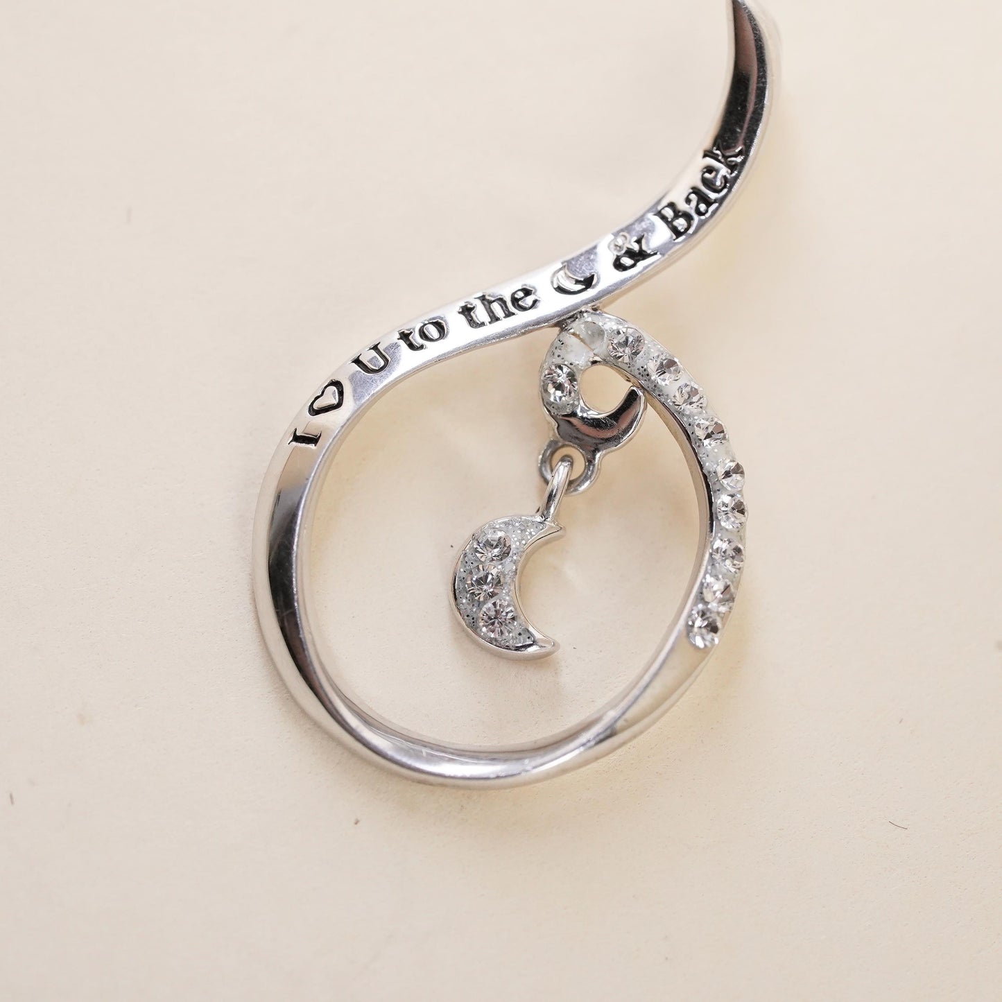 Sterling silver charm, 925 cz teardrop moon pendant I love you to the moon
