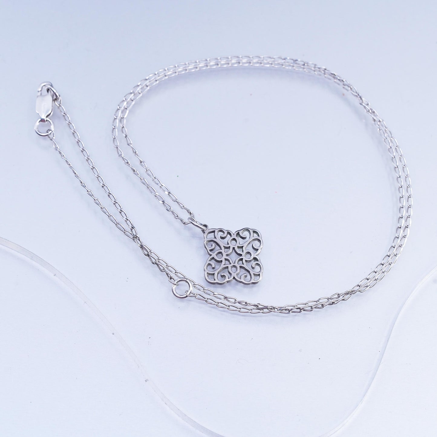 18+2", vintage Jewelry, Sterling 925 silver oval necklace filigree pendant