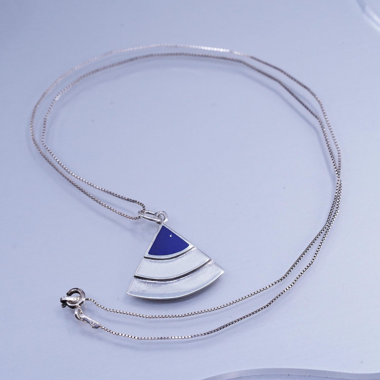 18”, Native American Sterling 925 silver box chain necklace with onyx pendant