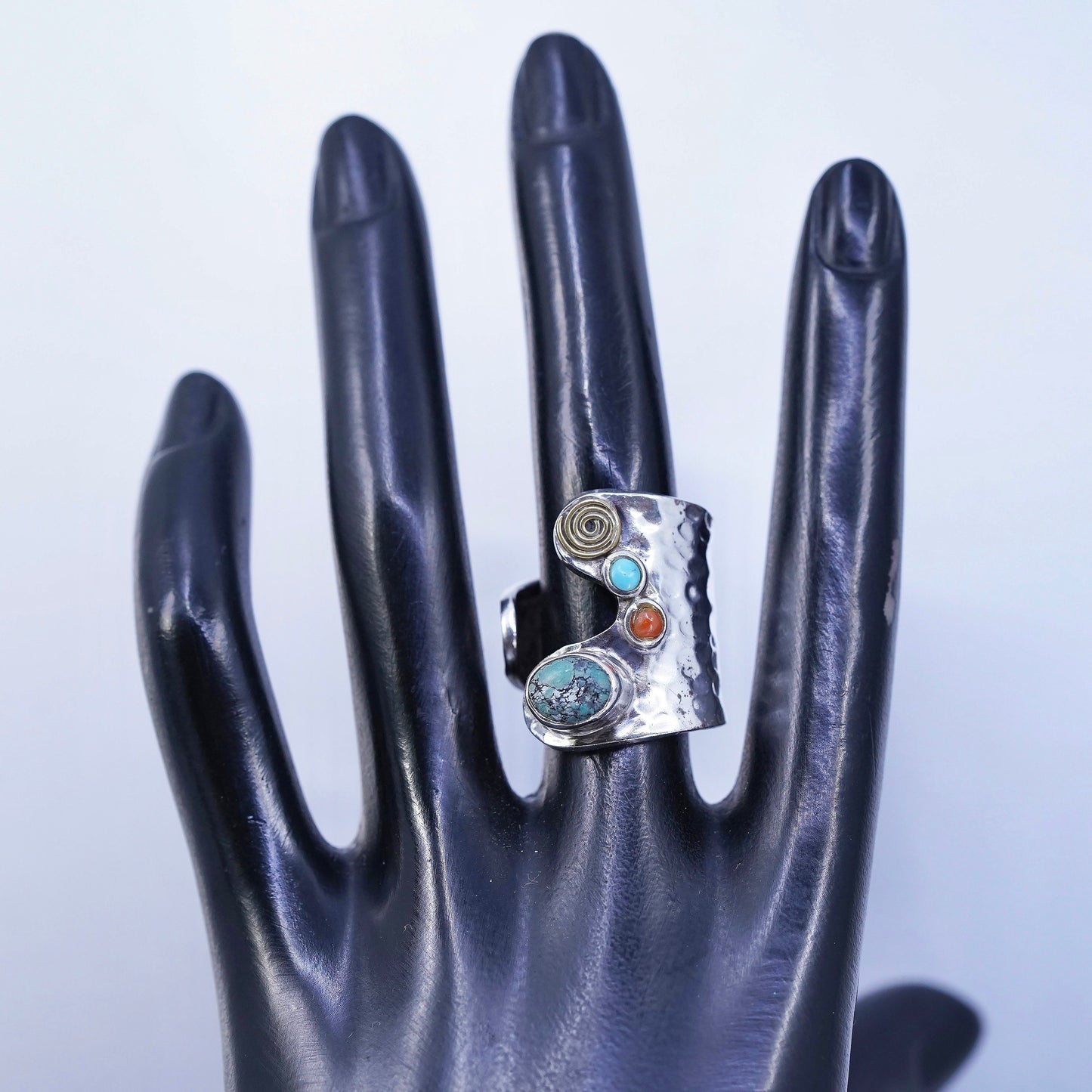 Size adjustable, Native American navajo Sterling 925 silver wrap ring turquoise