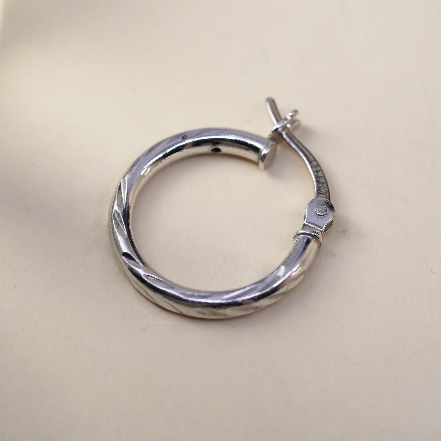0.5", Vintage sterling silver loop single earring, minimalist textured hoop