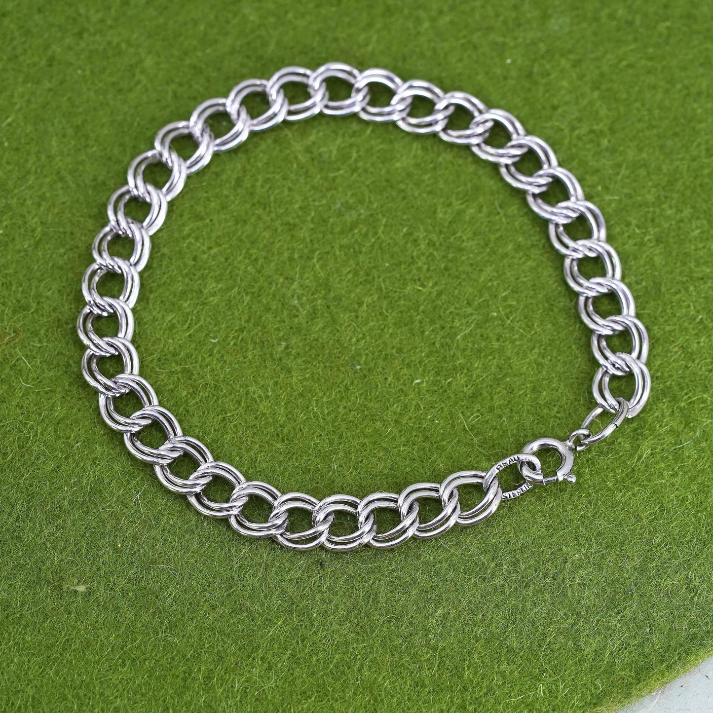 7.25", 7mm, Vintage sterling silver bracelet, 925 double curb chain