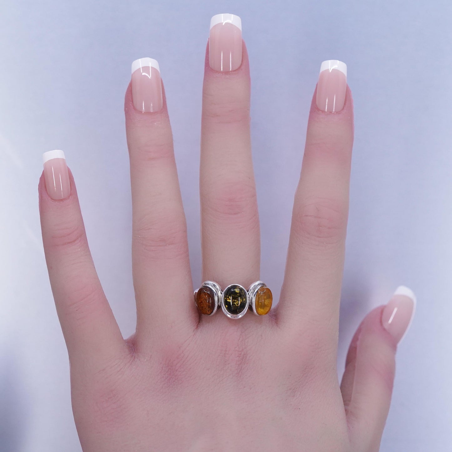 Size 10, vintage Sterling 925 silver handmade ring with Amber