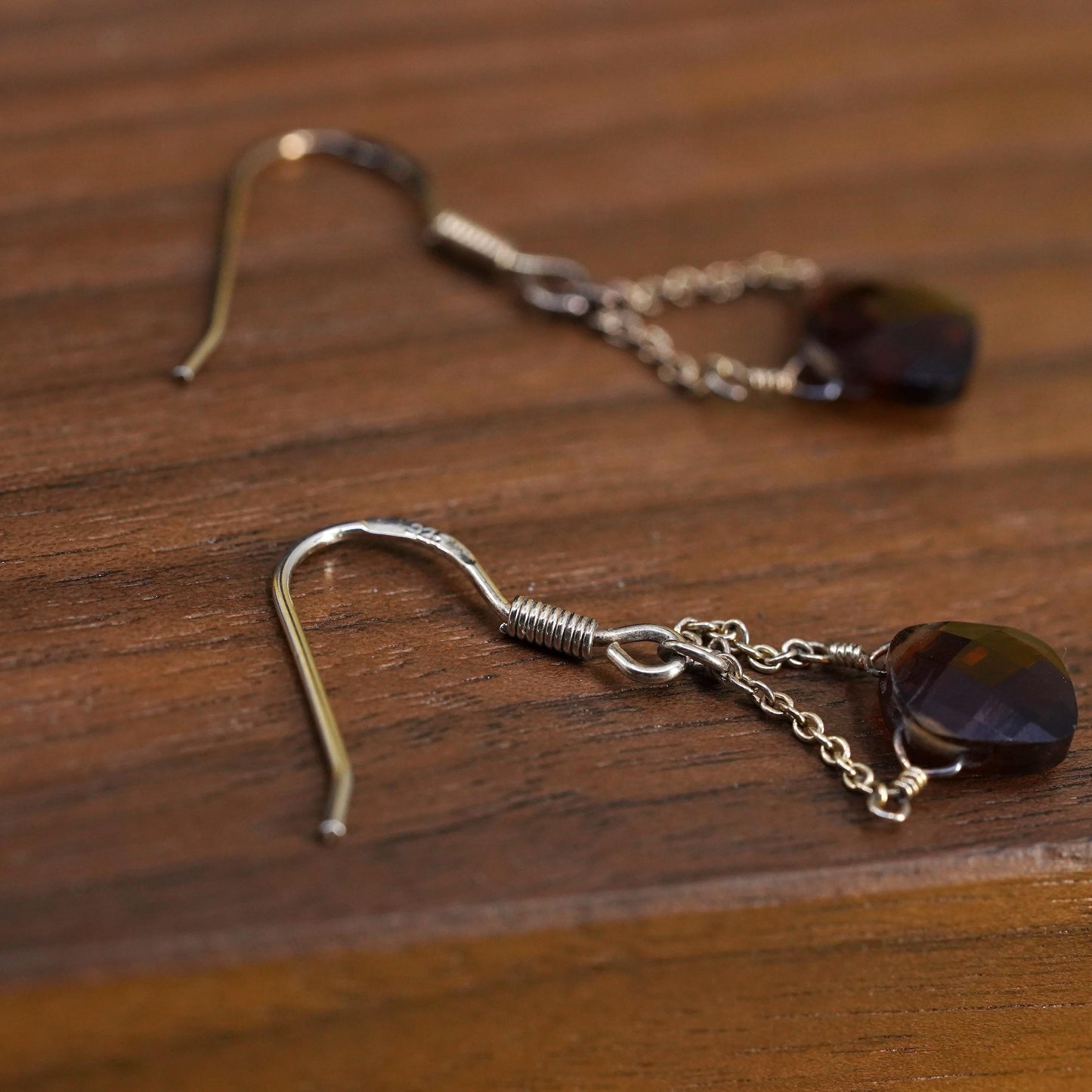 Vintage gold plated Sterling 925 silver handmade earrings w/ smoky quartz beads
