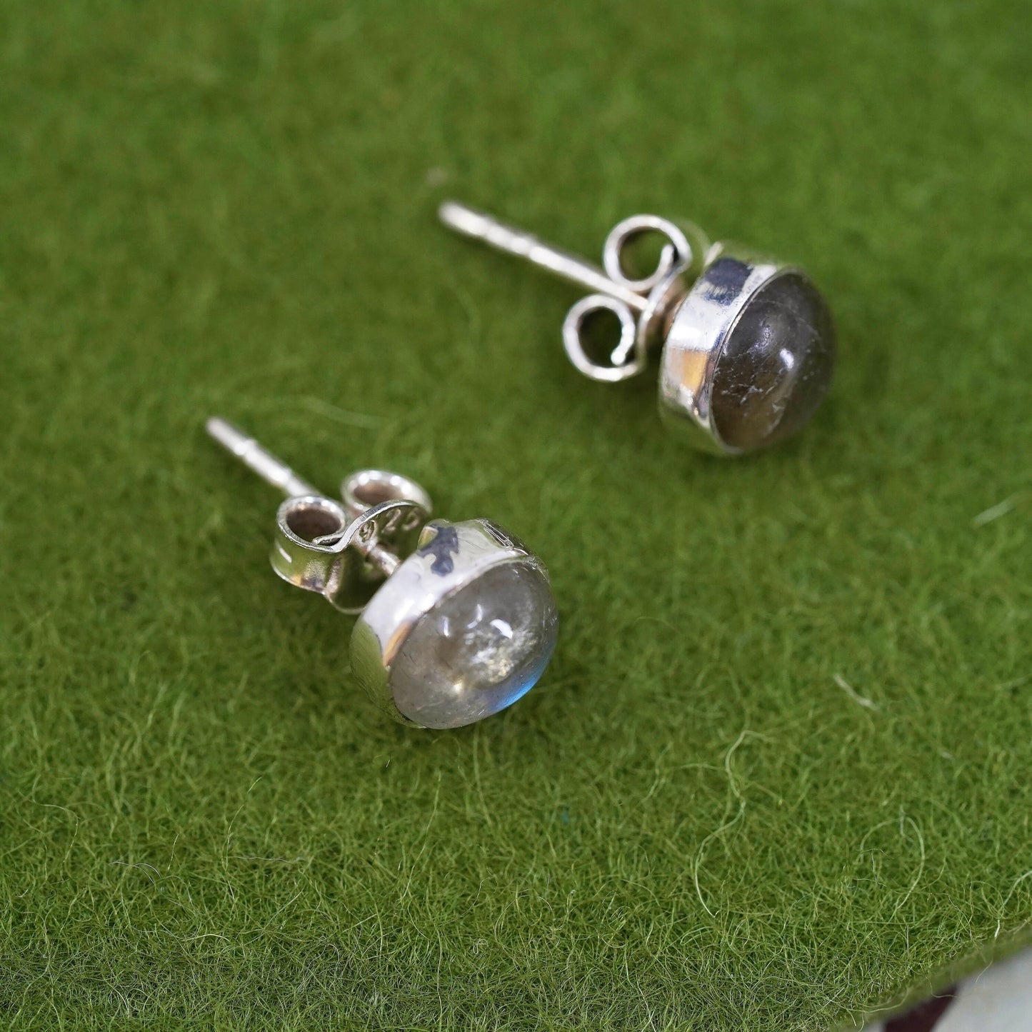 Vintage Sterling 925 silver handmade studs earrings with moonstone