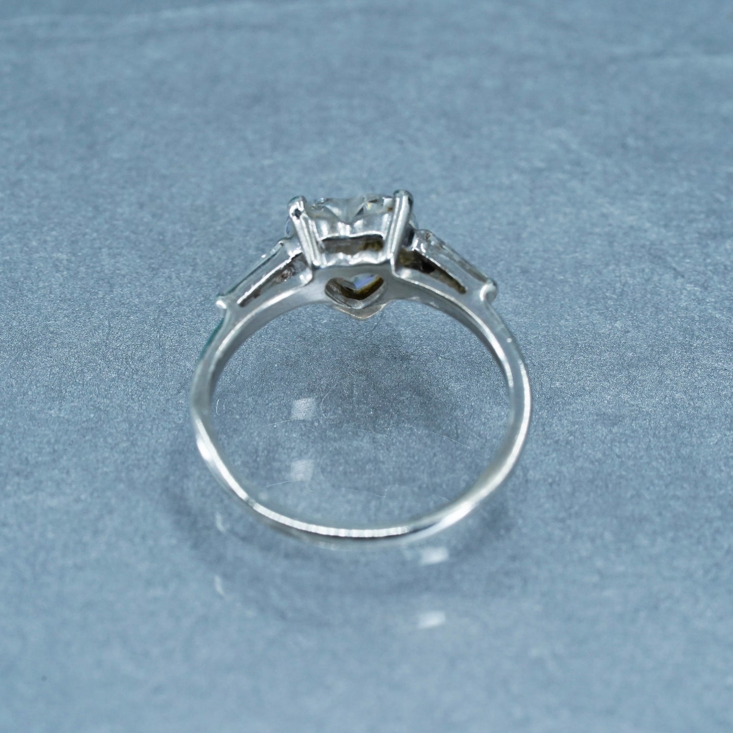 Size 7, vintage Sterling 925 silver handmade engagement ring with heart Cz