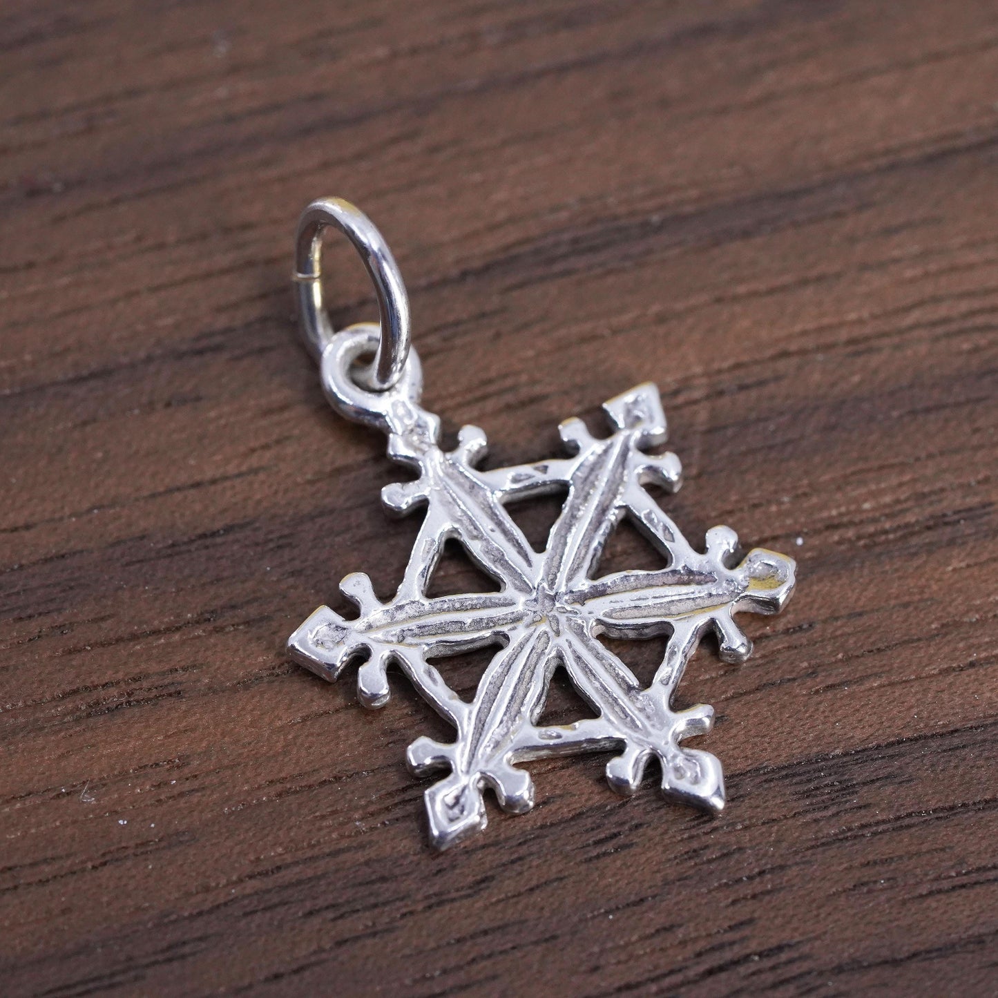Vintage sterling 925 silver handmade snowflake charm pendant