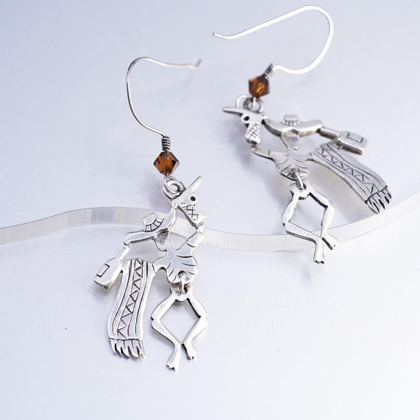 VTG 925 Sterling Silver Cowboy Earrings, Western Cowgirl Dangles, Moving Legs