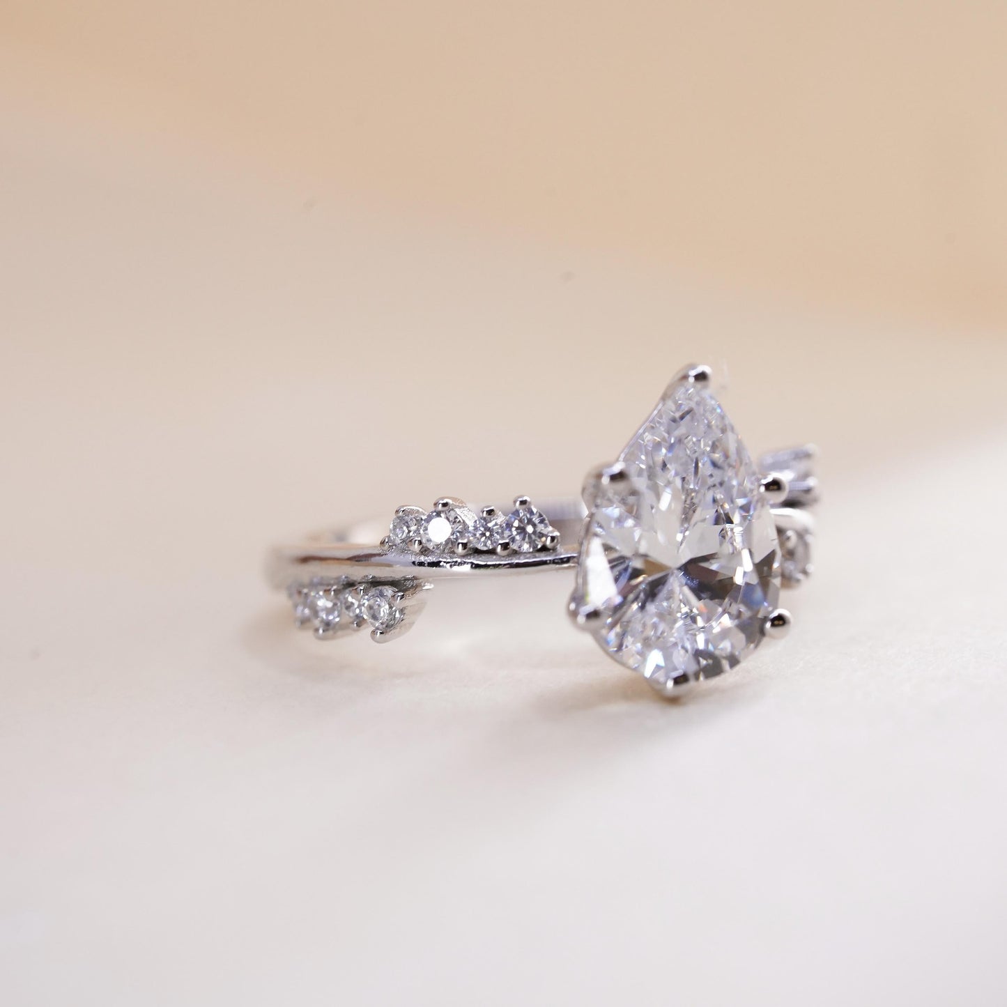 Size 5, Sterling silver ring, 925 silver with teardrop cut cz, engagement ring