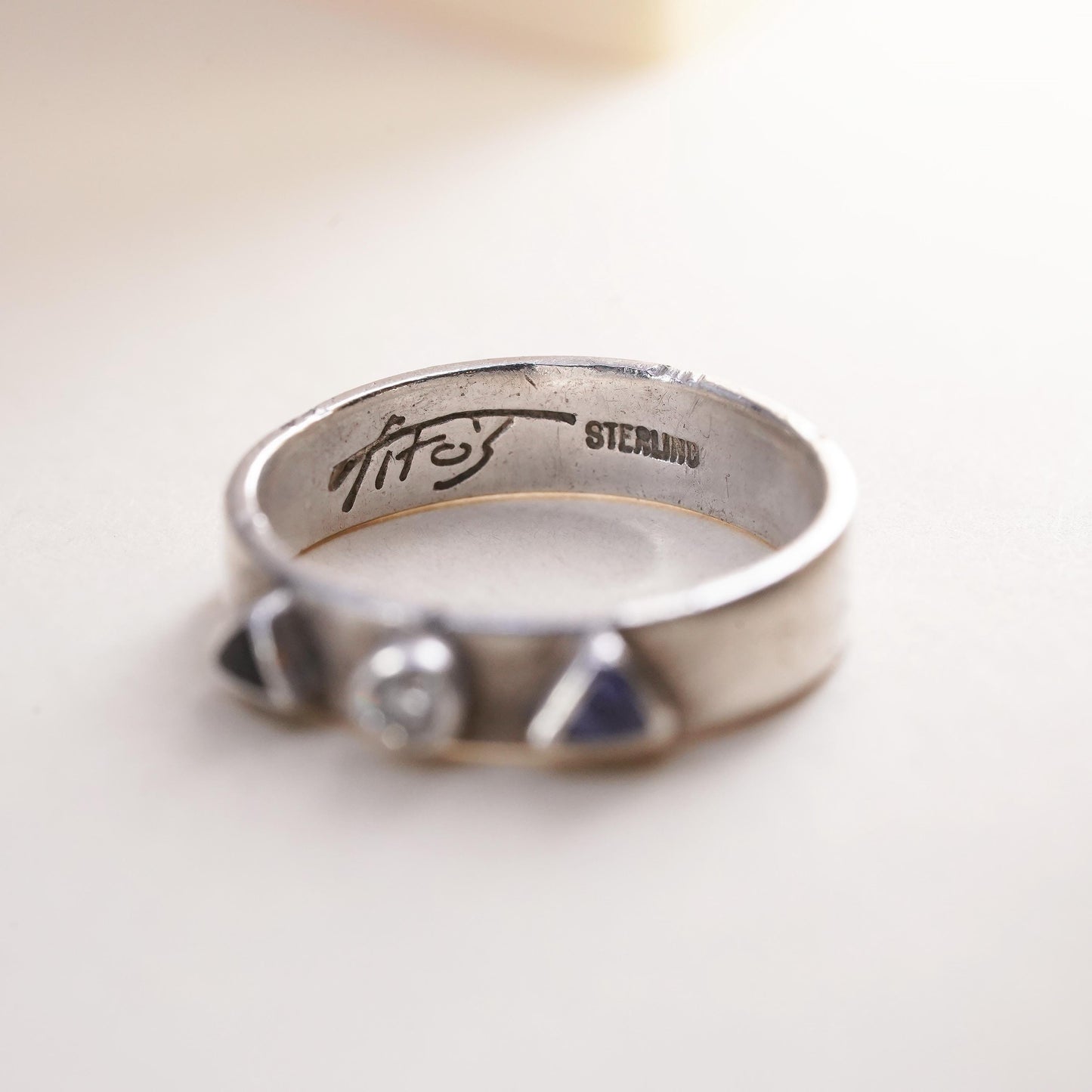 Size 4.5, Tito’s Sterling 925 silver pinky ring genuine diamond, sapphire