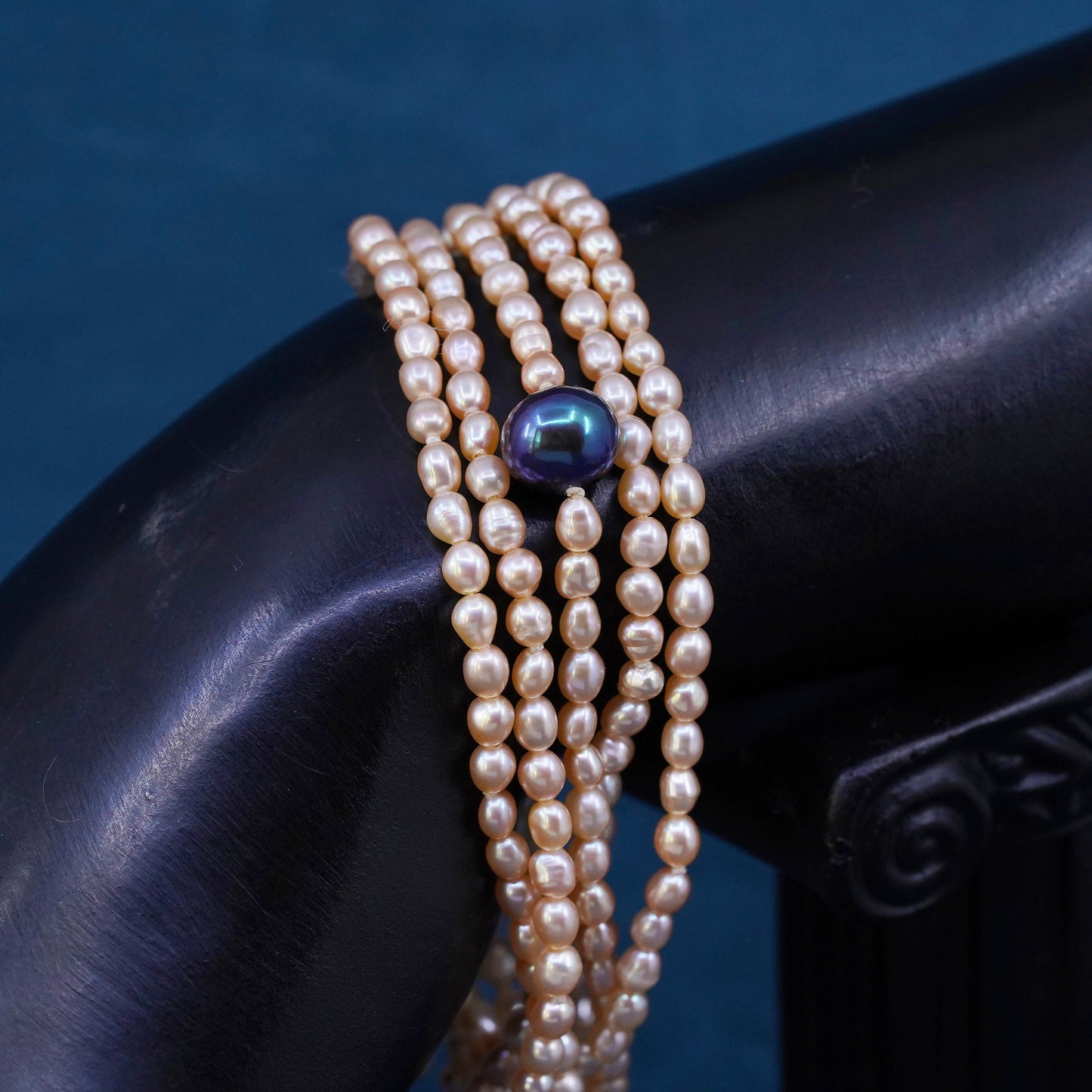 6.75+1", One Pearl Sterling 925 silver multi strands bracelet orange pearl bead