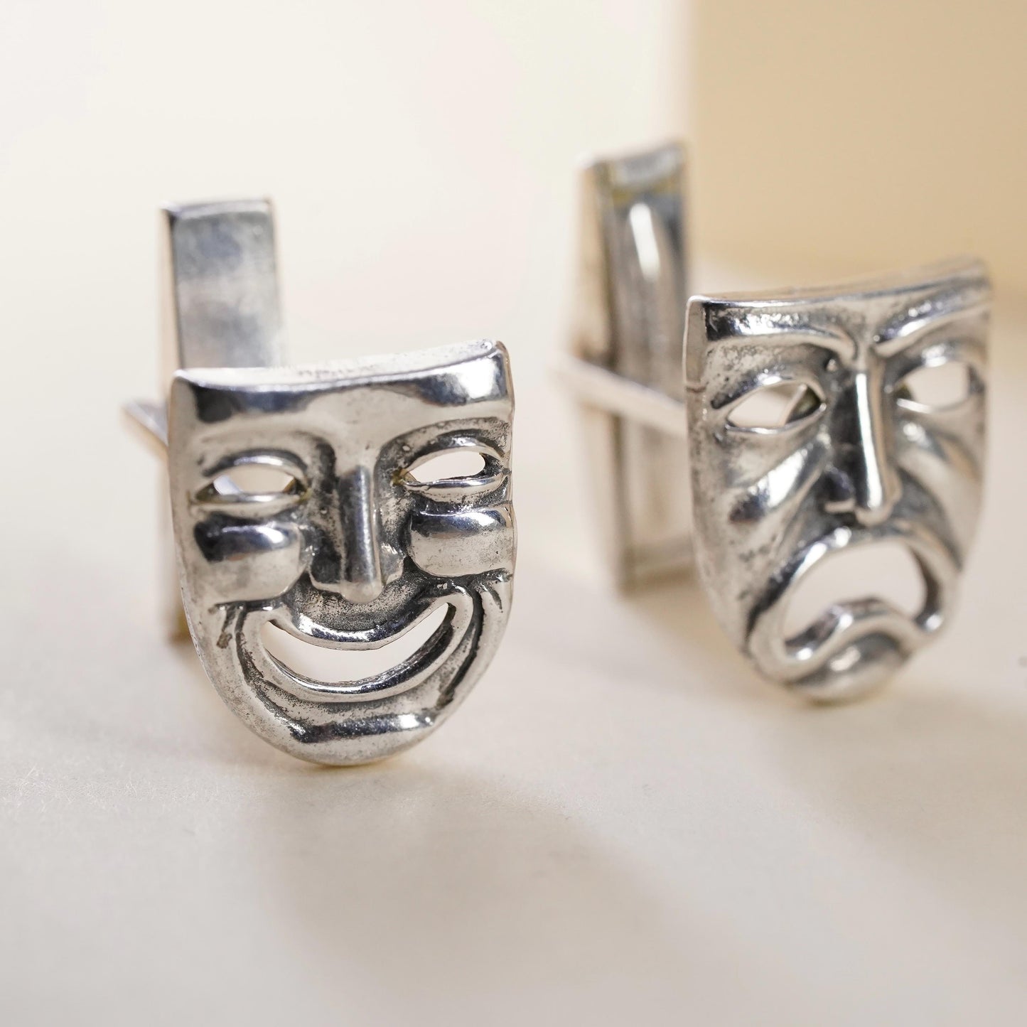 VTG southwestern sterling silver cuff links, 925 drama comedy faces cufflinks