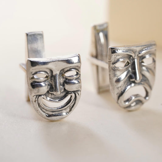 VTG southwestern sterling silver cuff links, 925 drama comedy faces cufflinks