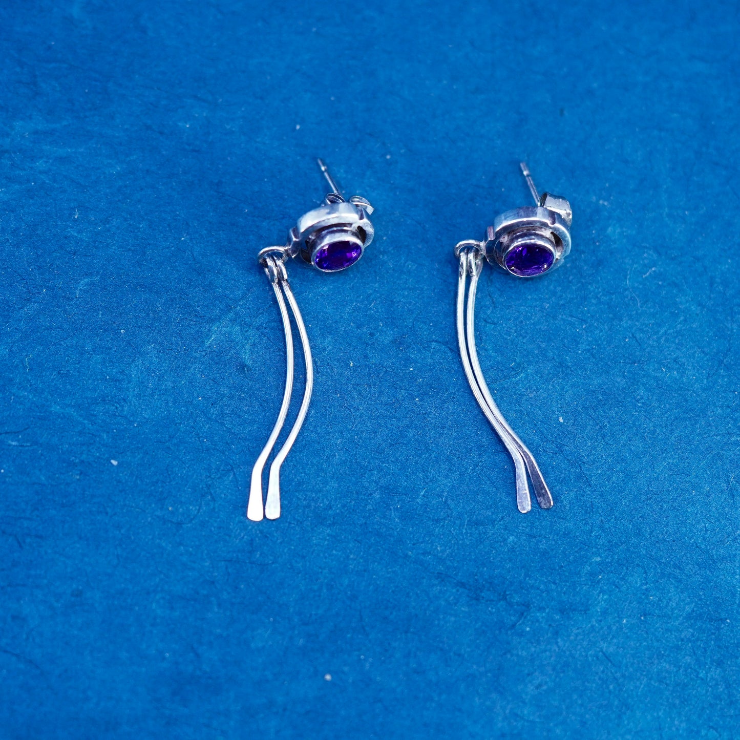Vintage sterling 925 silver handmade flower earrings with amethyst