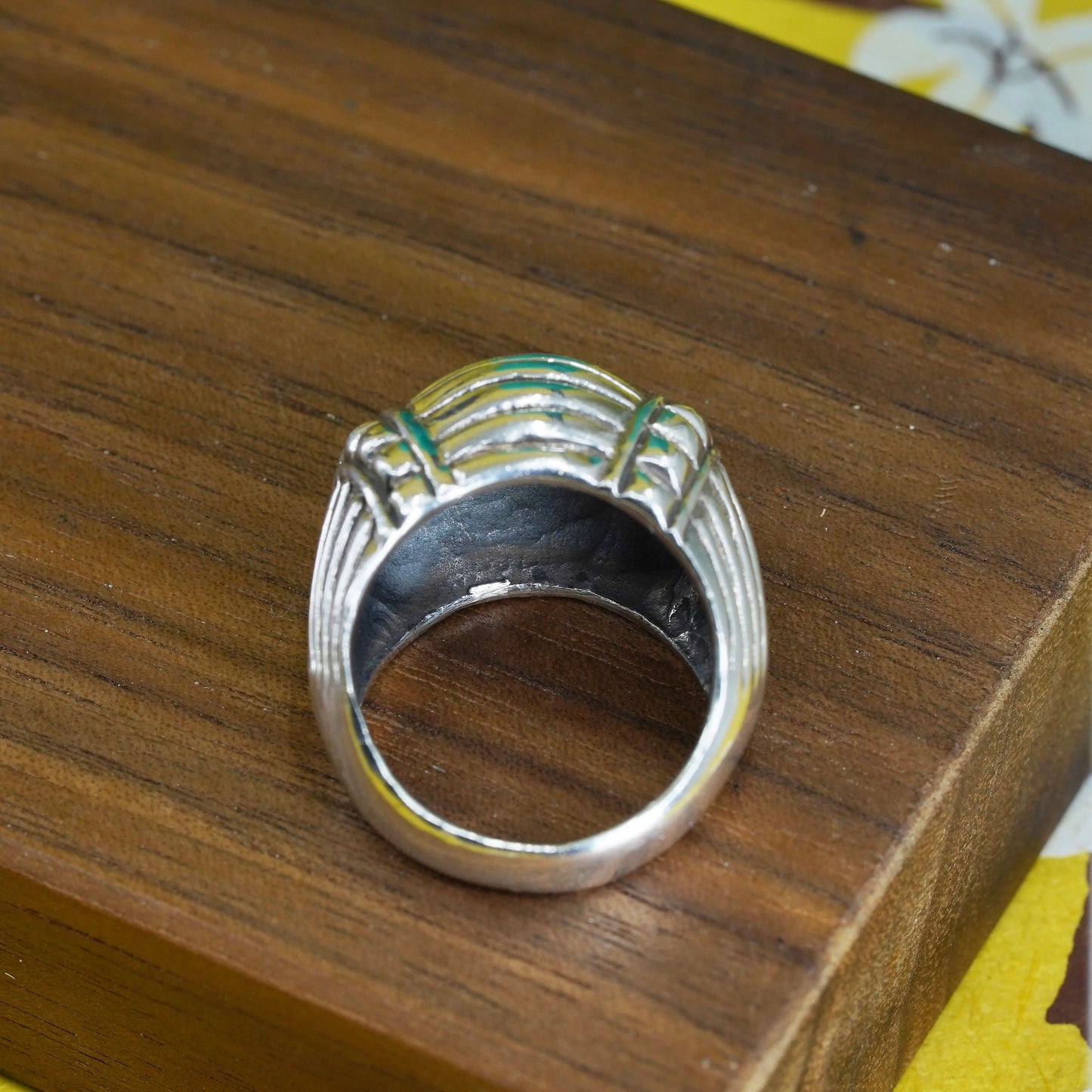 Size 7.25, vintage Mexico sterling silver handmade ring, 925 ribbed band