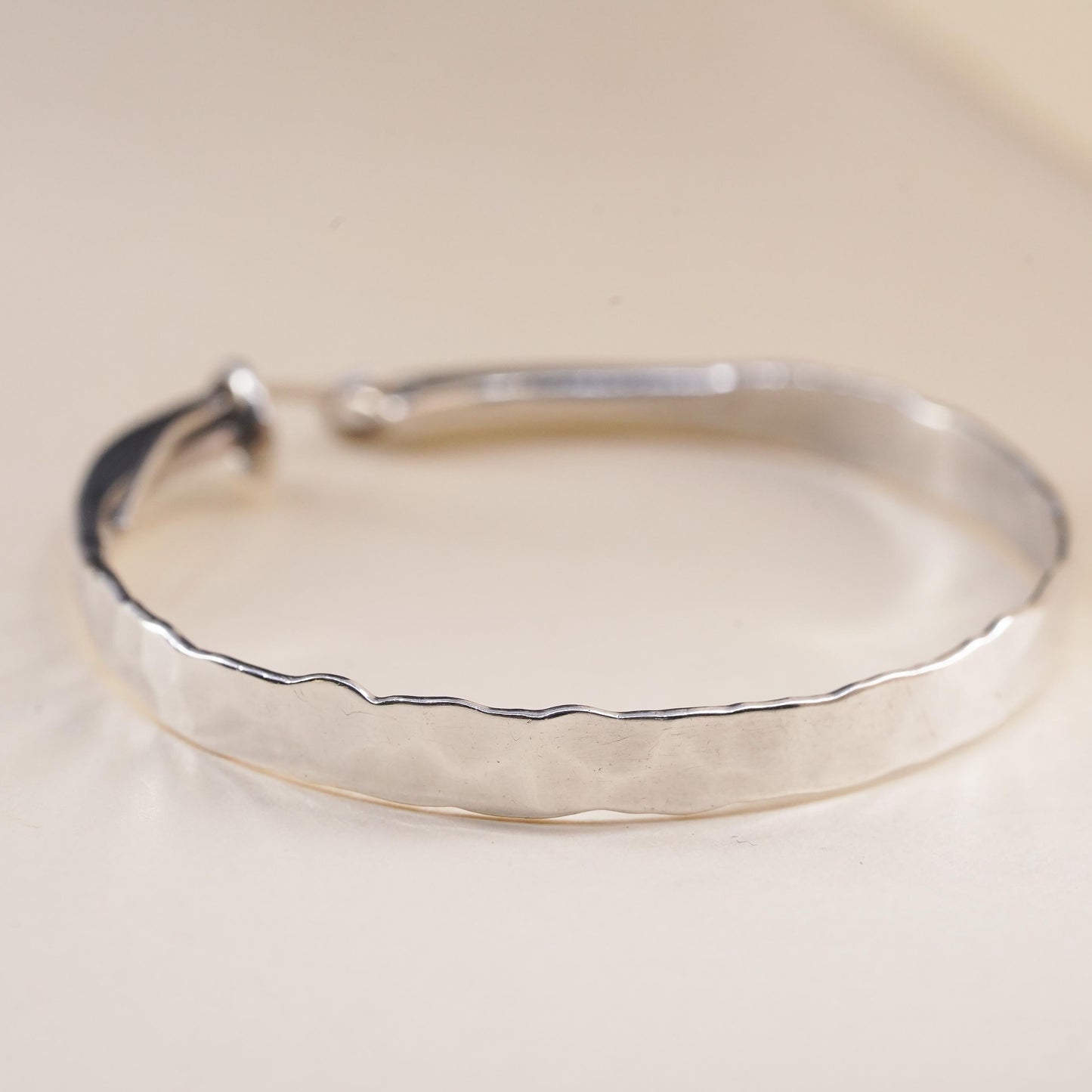1.75", Vintage sterling silver loop single earring, flatten hammered hoop